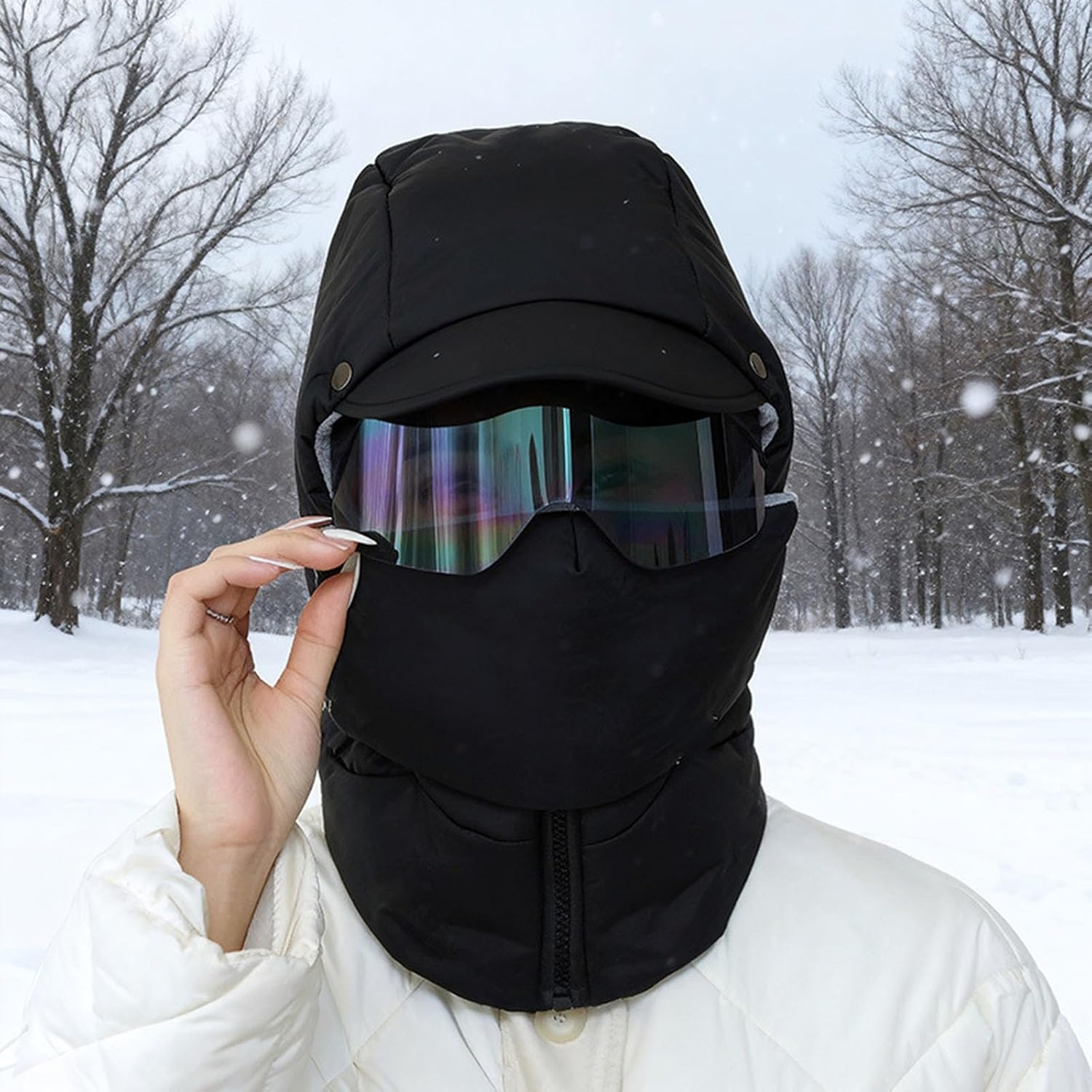 4 in 1 Winter Down Trapper Hat, Unisex Windproof Warm Balaclava, Windproof Full Cover Outdoor Riding Mask