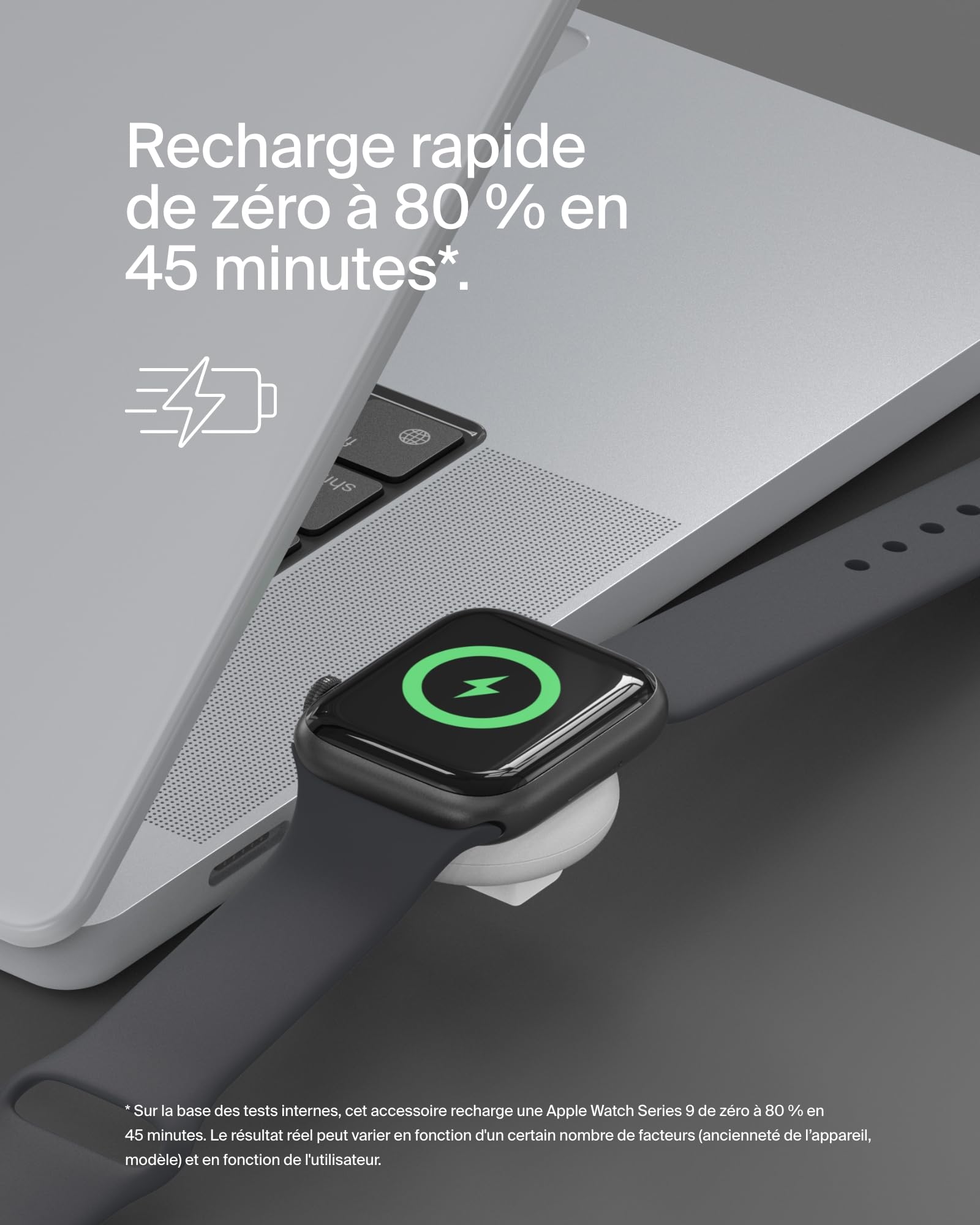 Belkin BoostCharge Chargeur Portable USB-C pour Apple Watch, Certification MFi, pour Apple Watch Series 11, 10, 9, 8, 7, Ultra, Produit Compatible avec MacBook, iPhone 17, Air, 16, 15 - Blanc