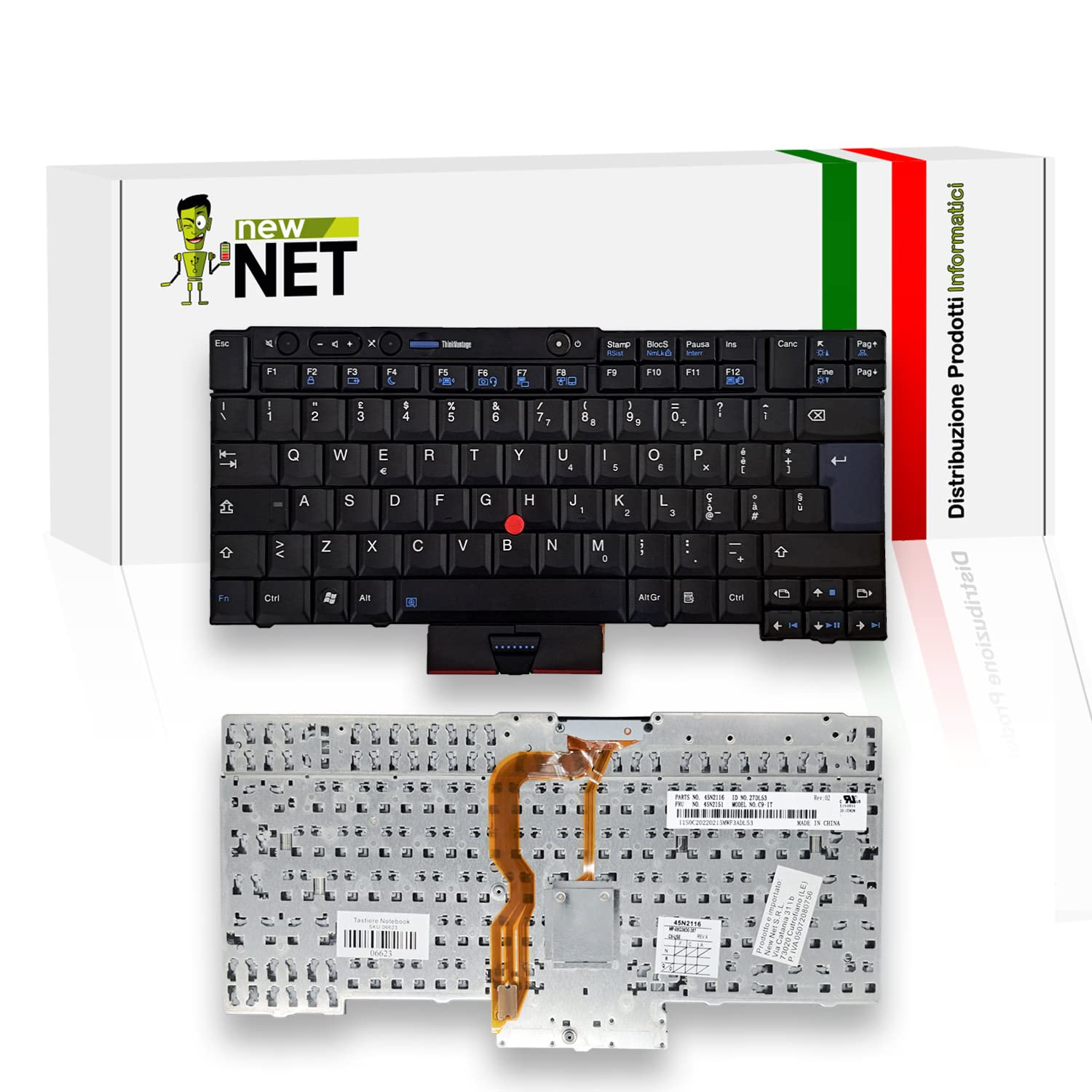new net - Tastiera Compatibile con Notebook Lenovo ThinkPad T420 4178 4179 4180 4236 4238 [Colore Nero - Trackpoint - Layout ITA]