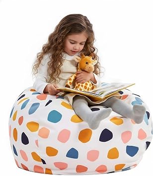 Stuffed Animal Storage Bean Bag Chair Cover Only for Kids Girls Toddler, Large Beanbag Chair Without Filling for Organizing Children Soft Plush Toys
