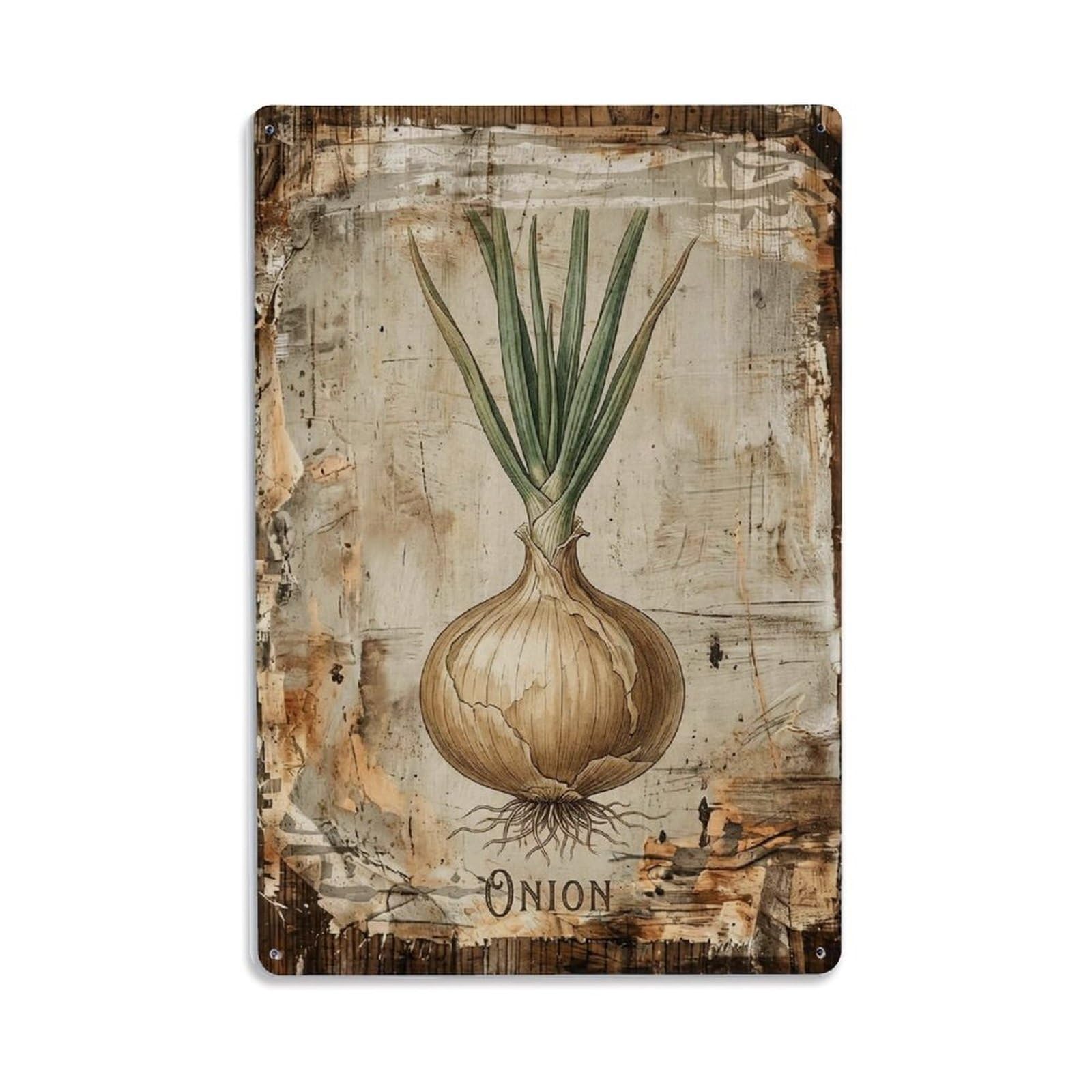 Onion Vegetable Bulb Vintage Metal Tin Sign Plaque Wall Decor for Cafe, Club, Garden Metal Poster 8x12Inch