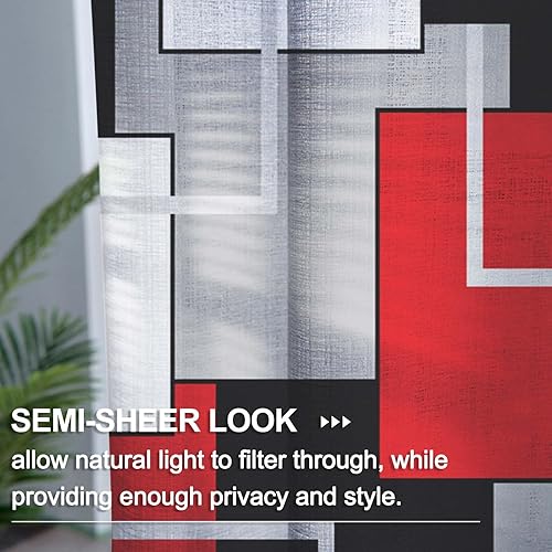 Miniatura 9 de Cortinas traslúcidas geométricas grises para ventana de puerta, cortinas semitransparentes negras para puerta francesa con patrones artísticos para
