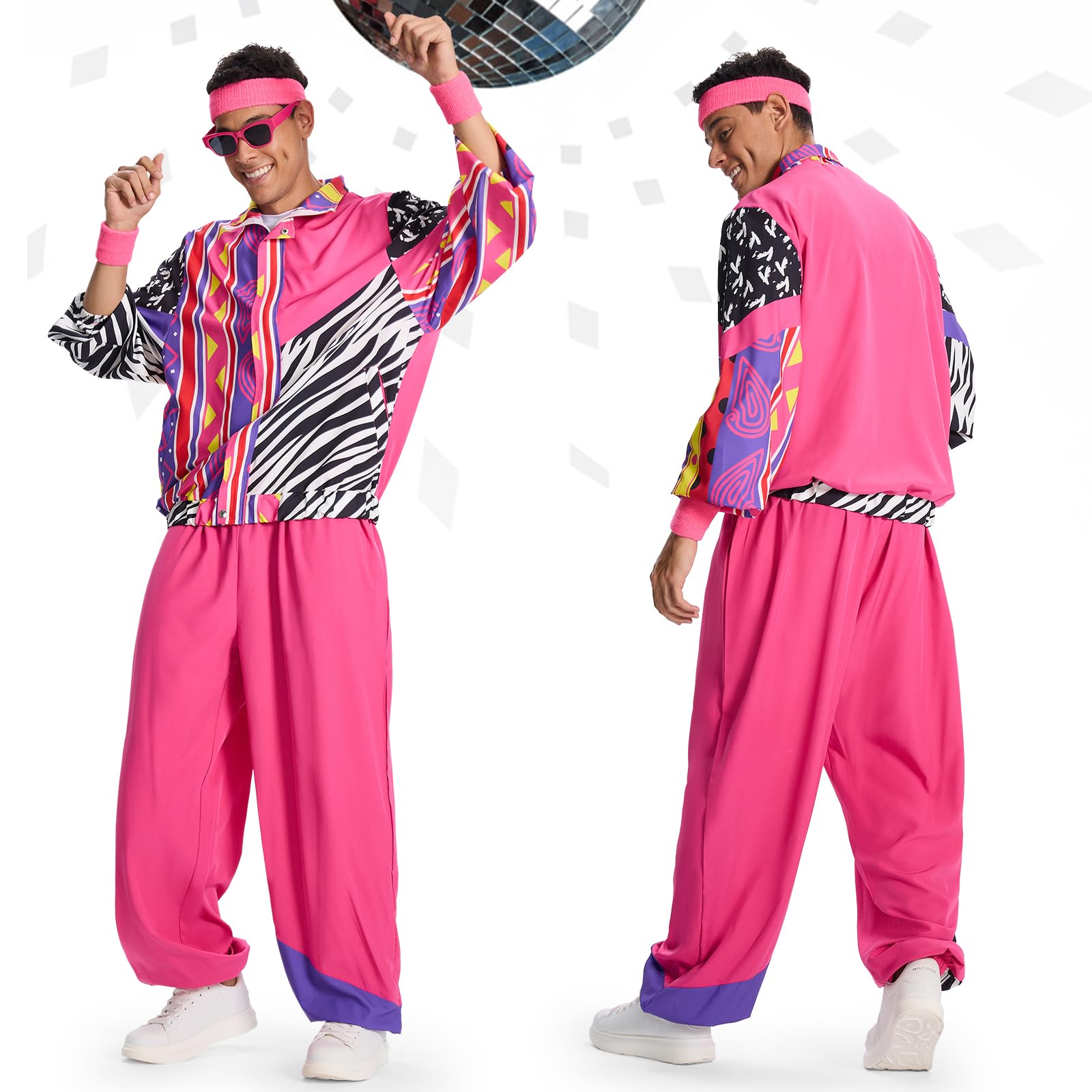 Ulikey Anni 80 90 Vestiti Donna Uomo, Abbigliamento Anni '80 e '90, Costume Anni '80 e '90 Felpa e Pantaloni con Cerchietto Bracciali Occhiali per Vestito Carnevale Cosplay