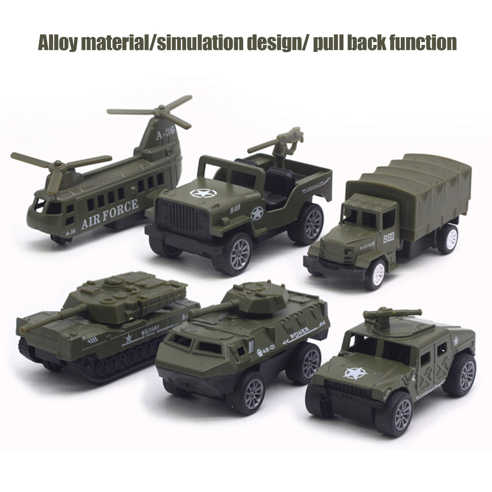 Modèle de Véhicules Militaires 1:64 Superbes Modèles de Véhicules de Camion-citerne à Tirer pour Enfants et Adultes, Ensemble de 6 Pièces pour les Collectionneurs et les Amateurs de Jouets
