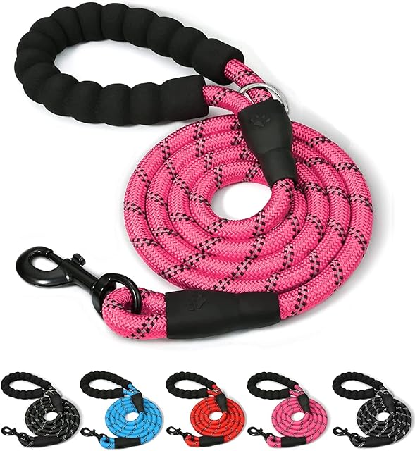 ARTISTRY Rope Dog Lead for Medium Dog, Strong Dog Leads for Large Dogs, Durable Dog Leash, Training Lead for Dogs with Soft Padded Handle, 5 FT Highly Reflective Dog Leads for Small Dogs (Pink)