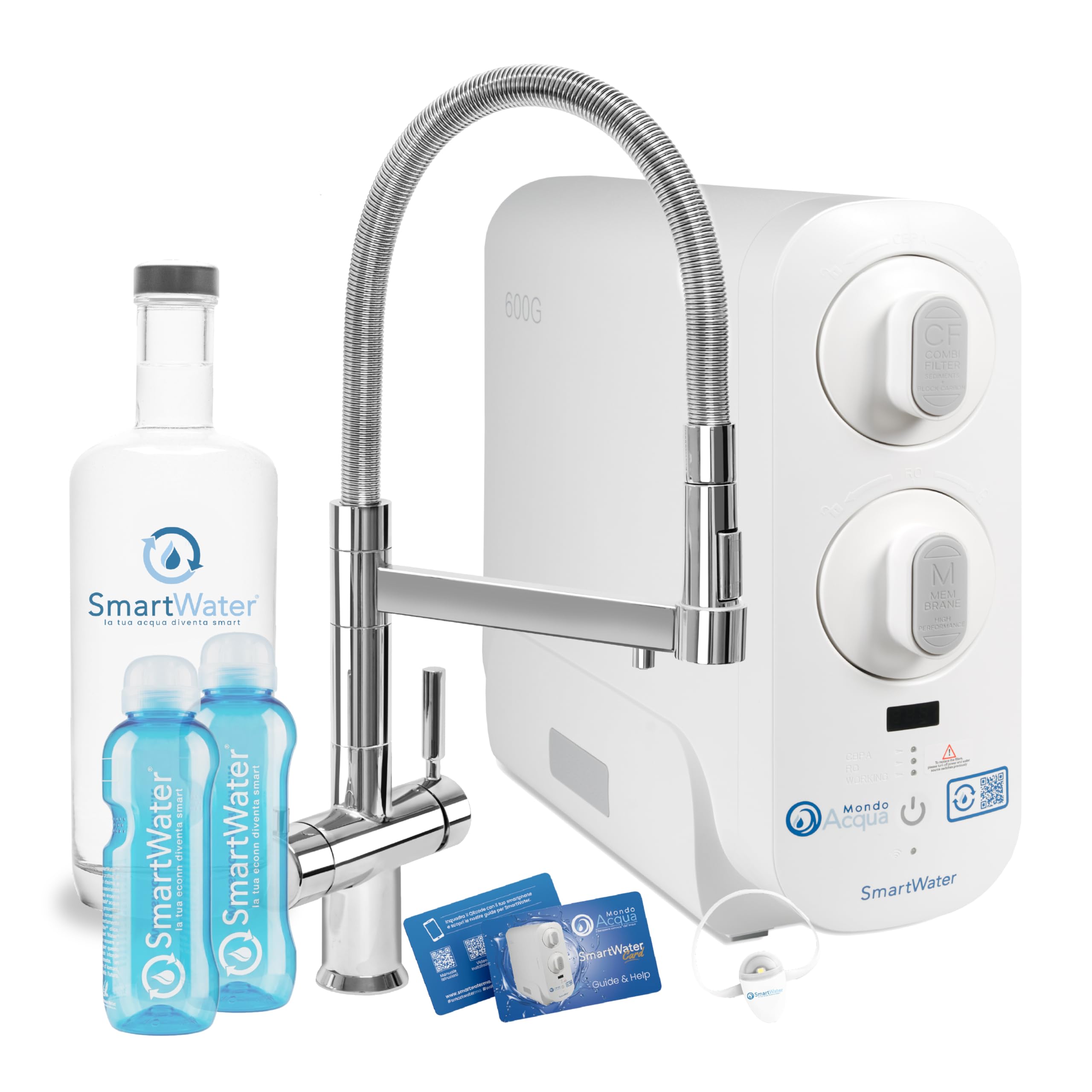SmartWater® Flex Pack con Grifo 4 Vías - Sistema de ósmosis Inversa y Microfiltración - Sin Suscripción - Kit con Botella, 2 Botellas y ULLA