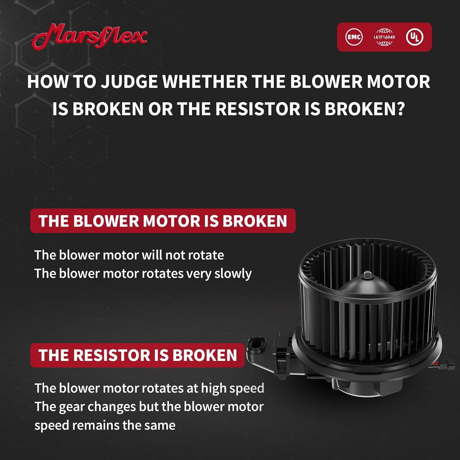 Marsflex Front Blower Motor 700223 for 2008-2012 Ford Escape F250 F350 F450 F550 Super Duty Mercury Mariner 2009 2010 2011 Automotive Replacement Blower Motor Fan OE: 61500133 PM9373 8L8Z19805C