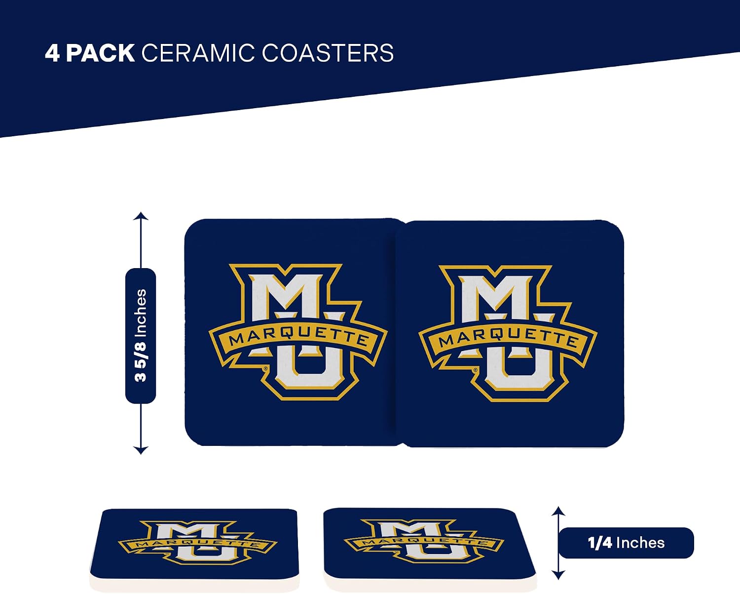 Desert Cactus Marquette University Coaster MU Golden Eagles Water Absorbent Drink Square Coasters - Made from Natural Sandstone (Square 4 Pack - A)