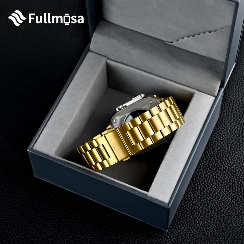 Brățară Fullmosa din oțel inoxidabil pentru Apple Watch 38 40 41 mm, culoare auriu, cu carcasă de protecție inclusă, compatibilă cu seriile SE 9 8 7 6 5 4 3 2 1