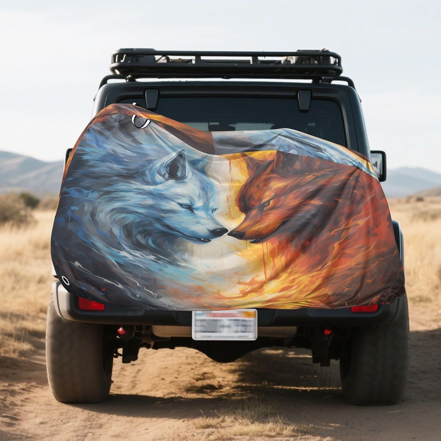 ALAZA Ice Wolf & Fire Wolf Bike Cover Waterproof Outdoor Ebike Bicycle Covers Tarp Protection for 1/2 Bikes, Sun UV Dust Wind Proof