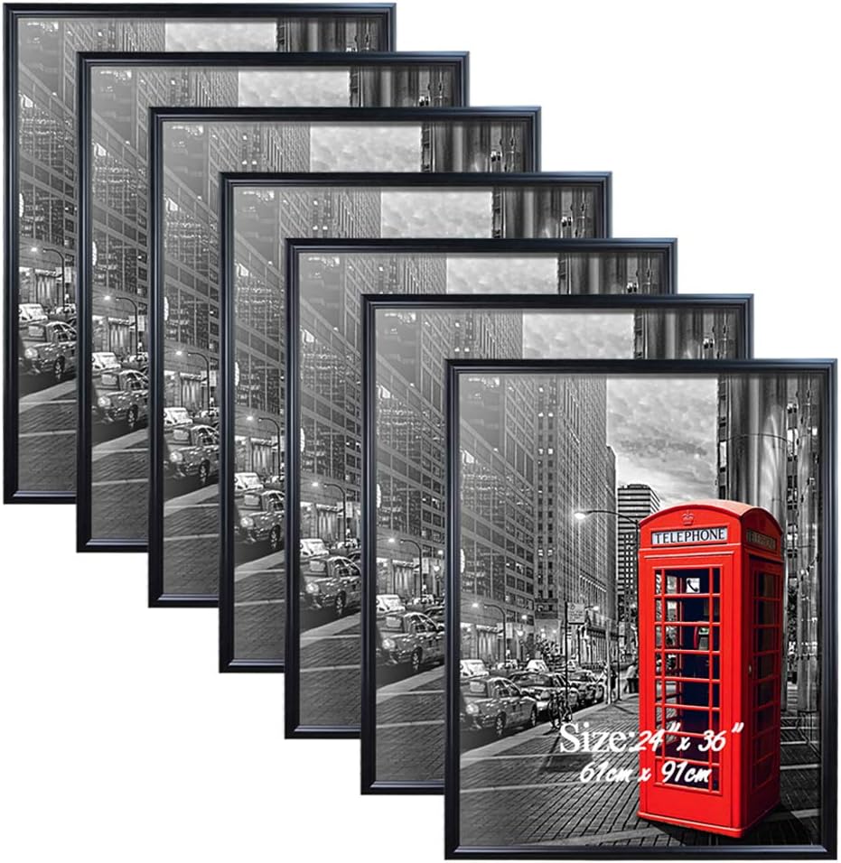 PETAFLOP 7 Pack 24x36 Picture Frame with Plexiglass Front Black Photo Frames for 24 x 36 inch Wall Art