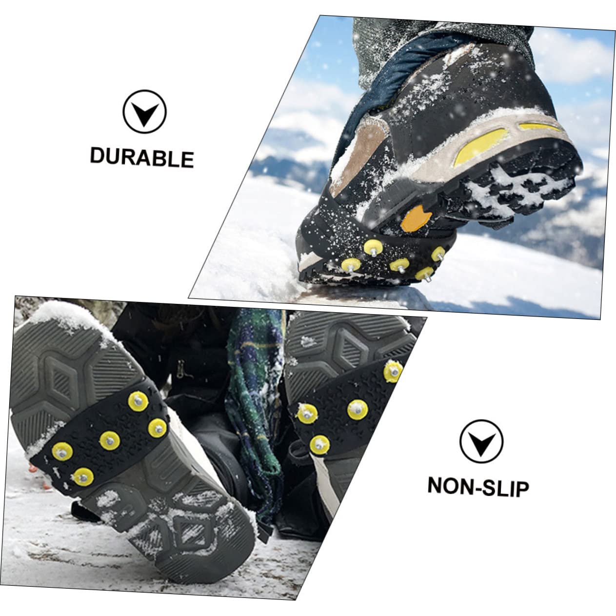 COLLBATH Crampones para Niños Púas Antideslizantes, Funda TPE Flexible para Zapatos, Cubiertas Antideslizantes Amarillas, 2 Pares, Uso Exterior Invierno Nieve y Montaña