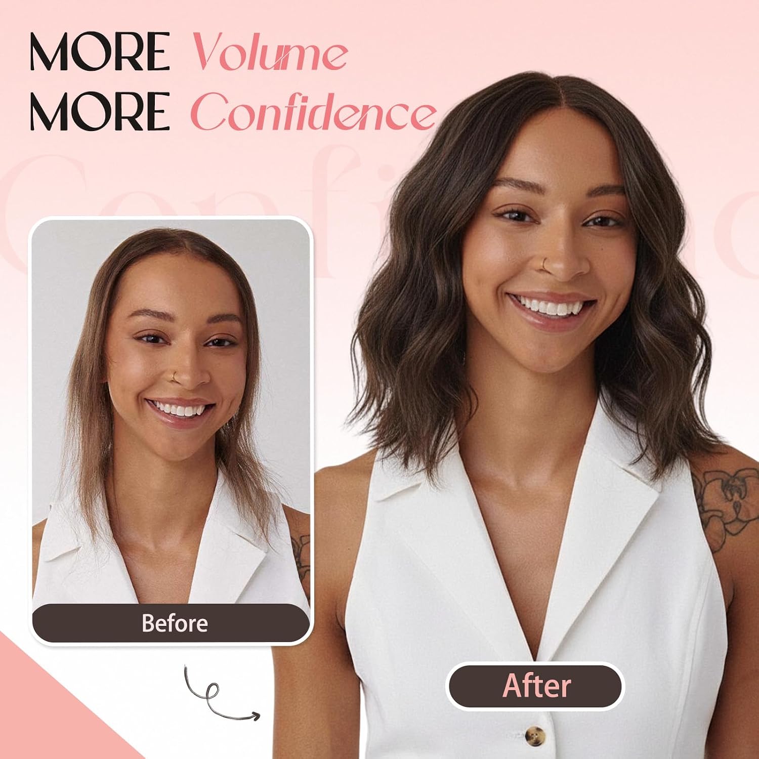 11 Inch Hair Topper for Women with Thinning Hair,Natural Short Wavy Clip-In Wig Topper with Curtain Bangs, Synthetic Hairpiece for Daily Wear(Natural Black)