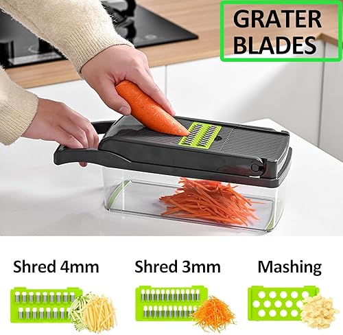 Miniatura 5 de Picadora de alimentos multifuncional profesional Cortadora de verduras 13 en 1, cortadora de cebollas, zanahorias, ajo y más, con 8 cuchillas