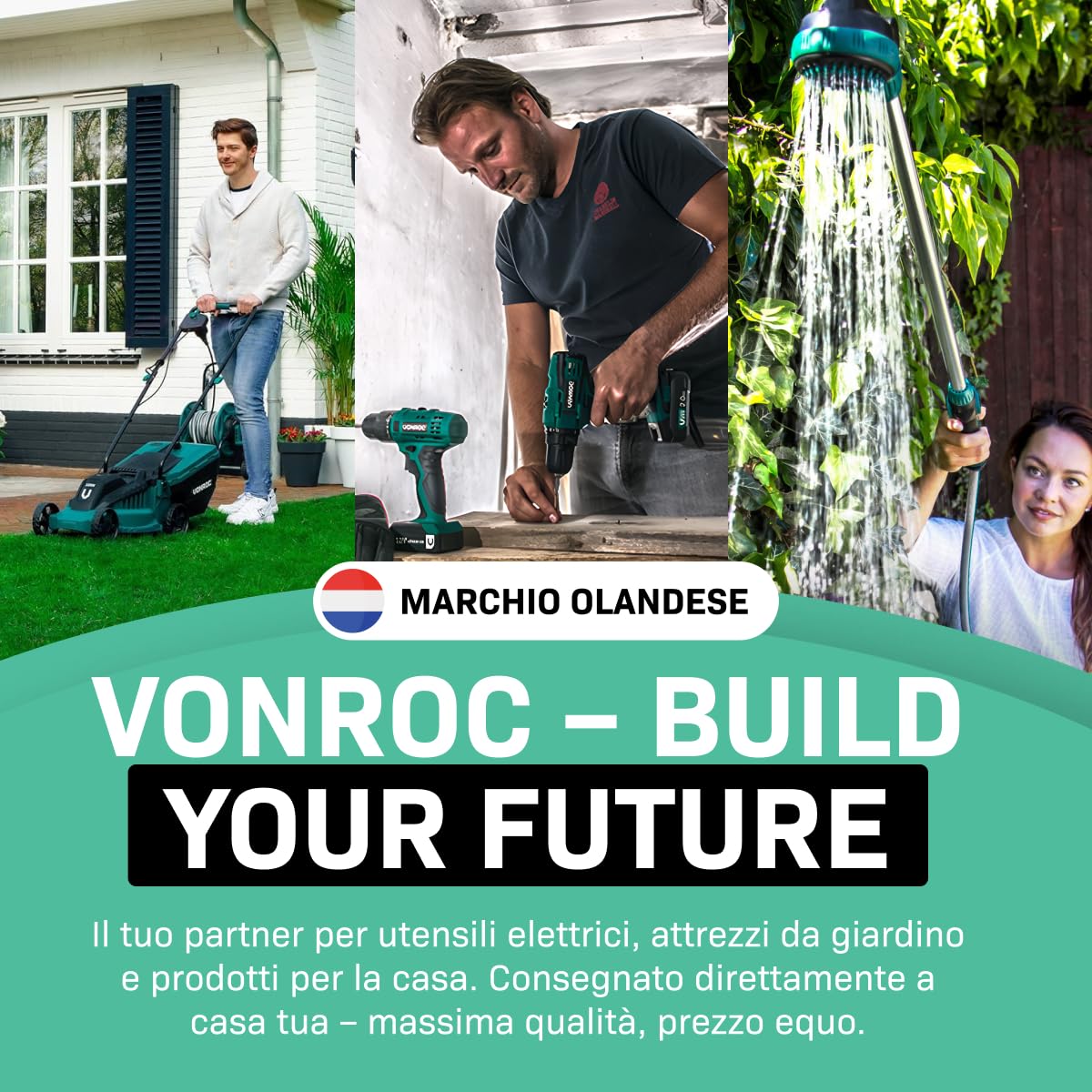 VONROC Ombrellone da giardino Rapallo 200x300 cm con Inclinazione Regolabile, UPF 50+, Manovella Facile e Copertura Protettiva Inclusa Nero