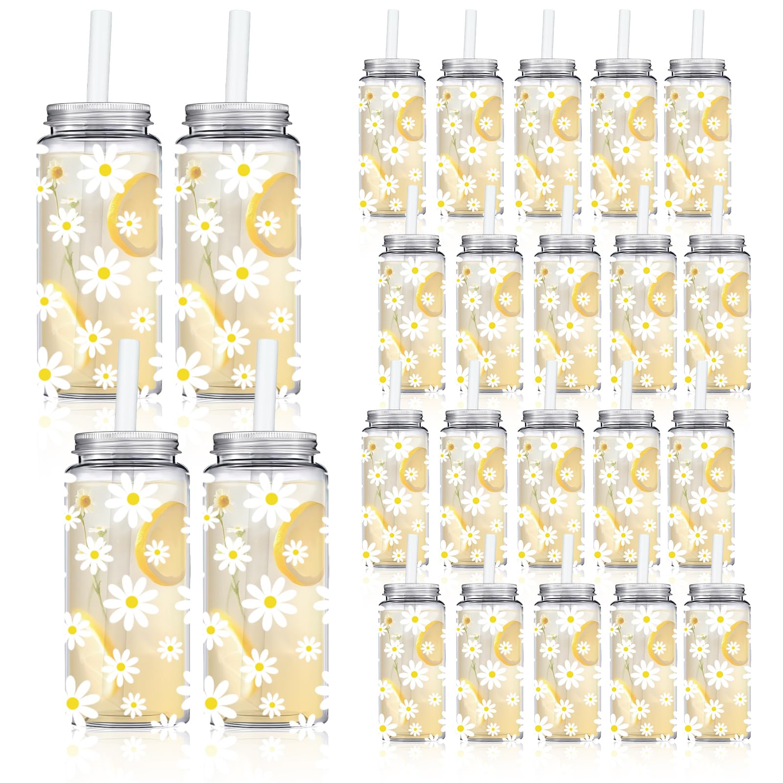 Amazon.com | Whaline 20 Pcs Daisy Plastic Cups with Lids and