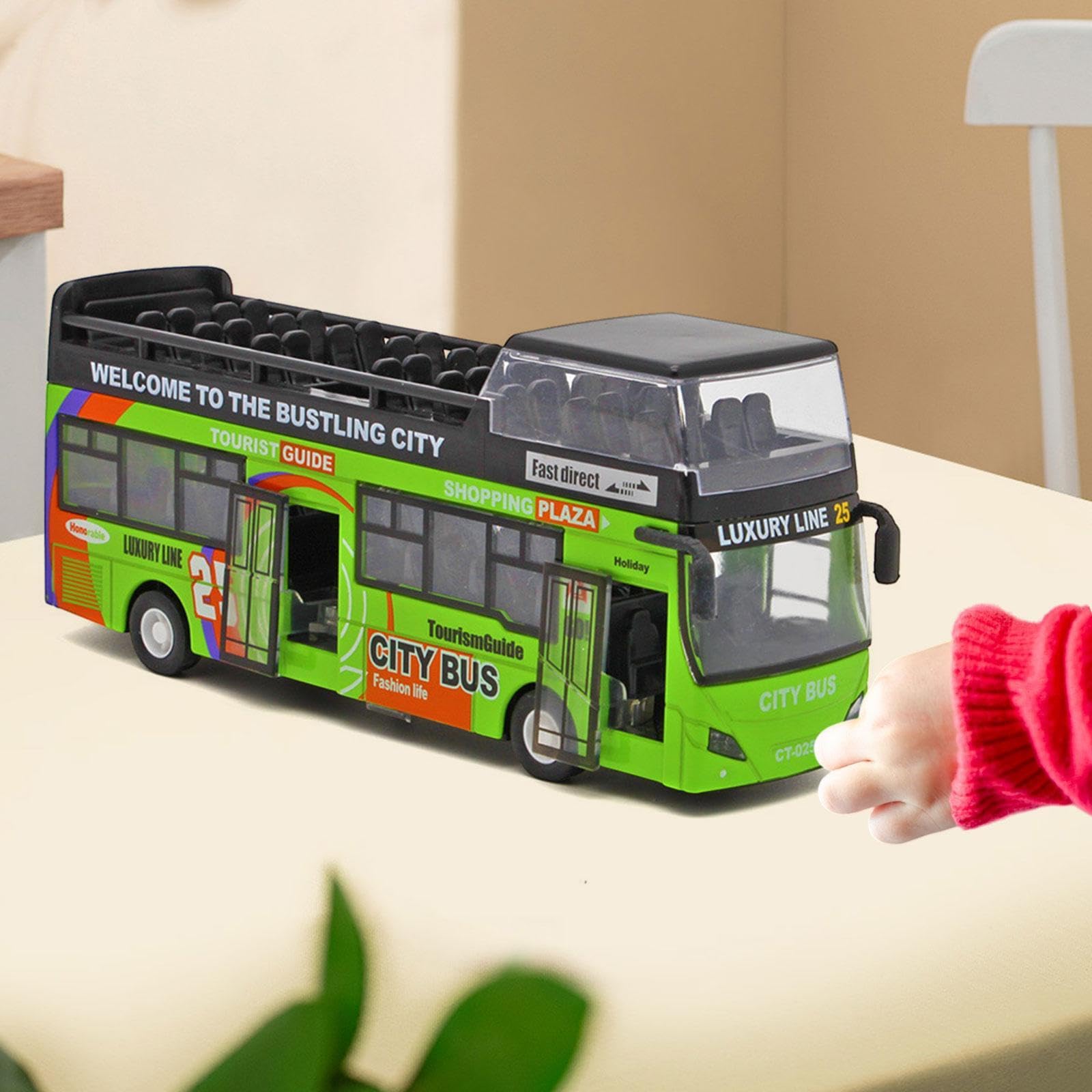 Autobús Turístico de Juguete, Modelo de Autobús Urbano, Juguete de Colección de Simulación para Niños Y Niñas. Regalo Ideal, Verde
