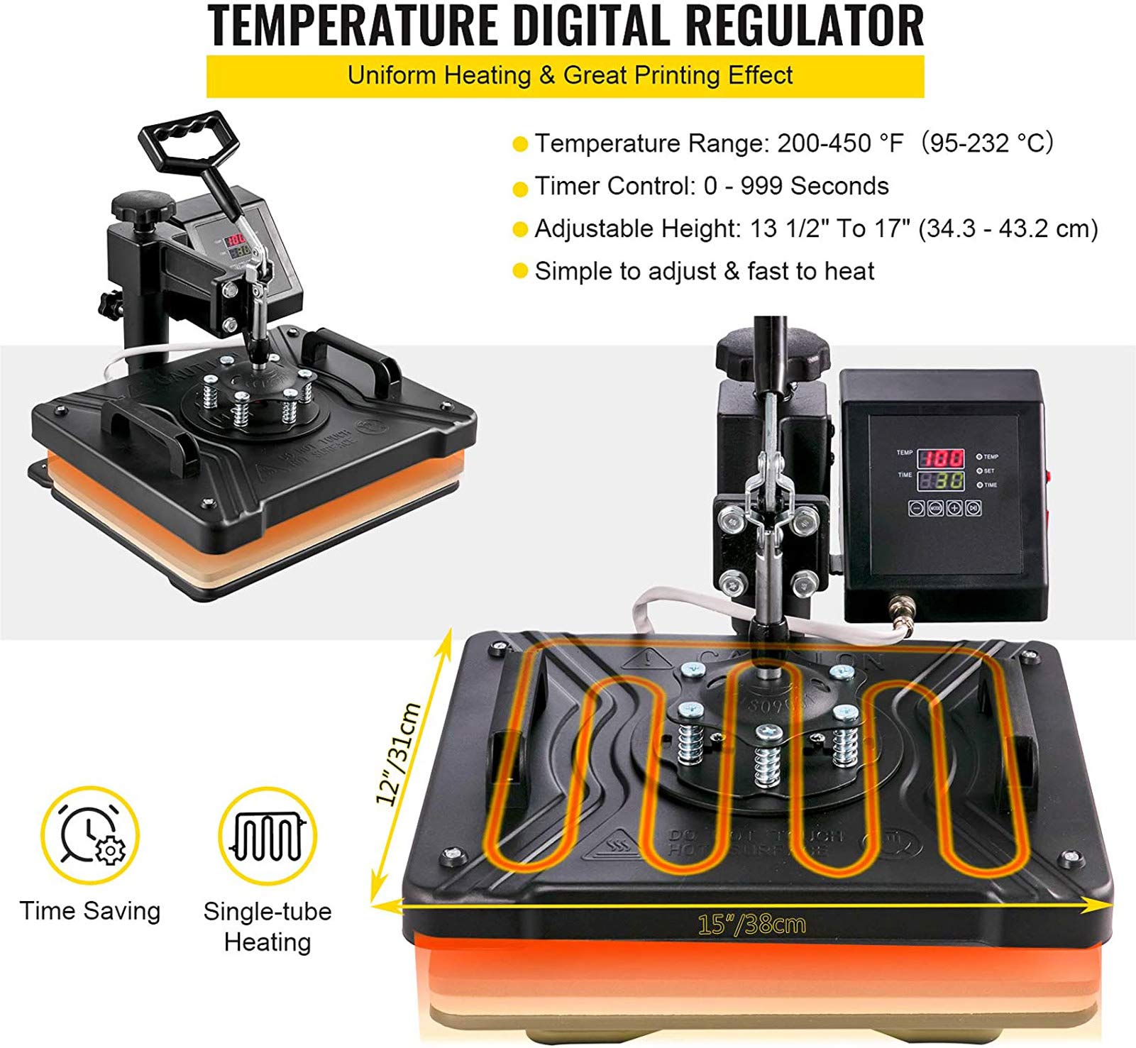 Generic Pressa di Calore Professionale 6 in 1, 12X15 Pollici, pressa di Calore Multifunzionale a Sublimazione Digitale con Rotazione a 360 Gradi