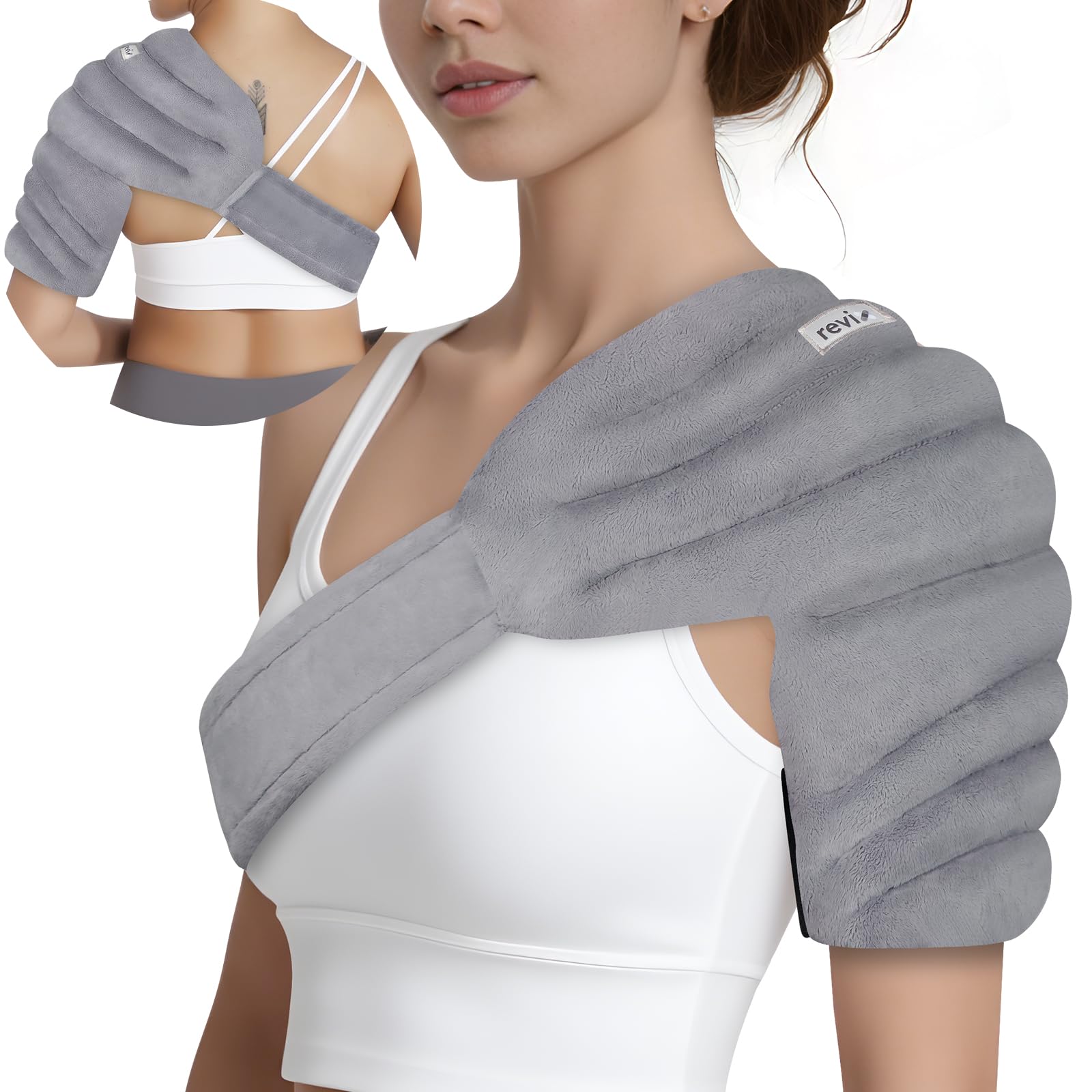 REVIX Microwavable Shoulder Heating Pad for Rotator Cuff Moist Heating Pads Microwavable with Adjustable Strap Shoulder Heating Pads