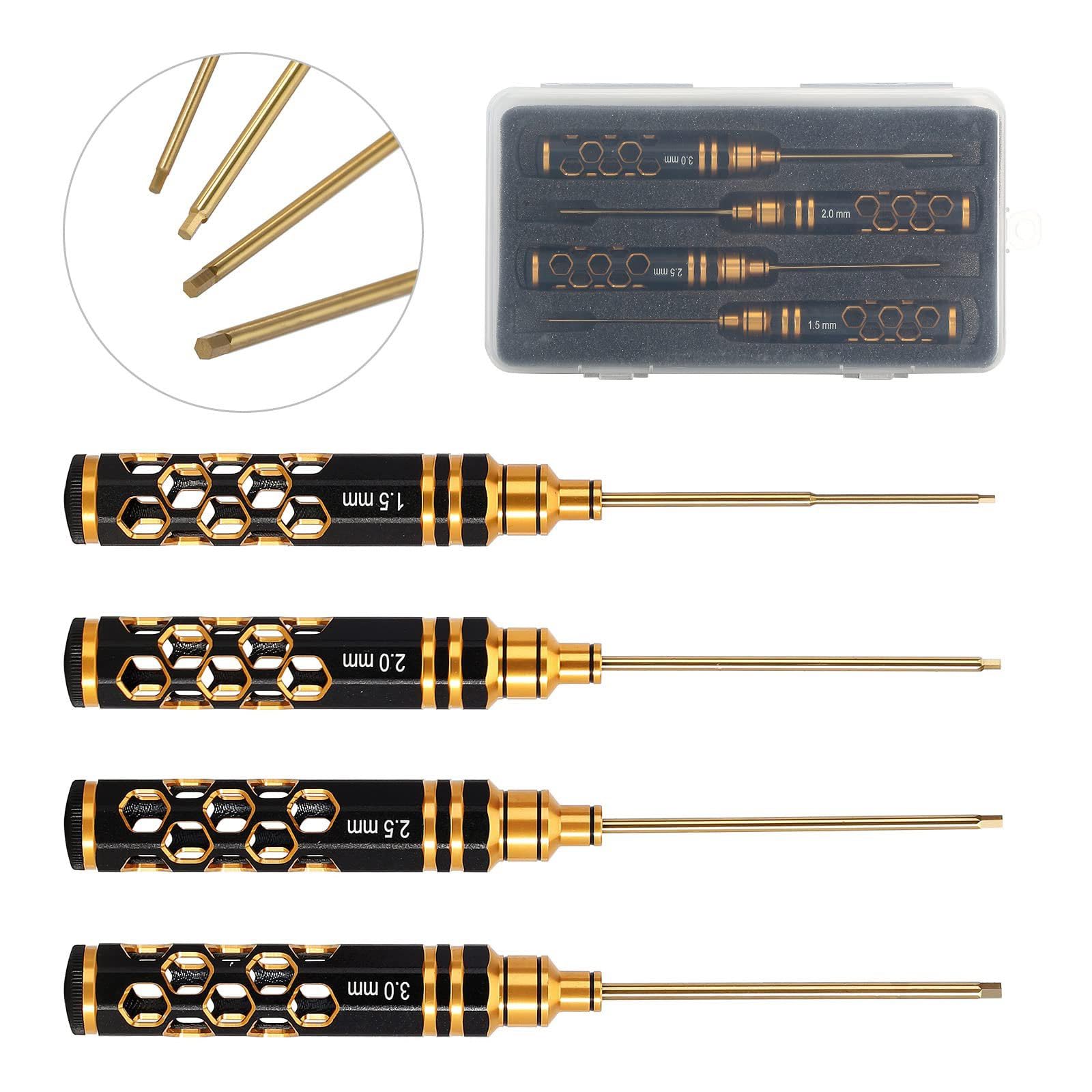Set di 4 cacciaviti esagonali con manico a nido d'ape con punta rivestita 1,5/2/2,5/3,0 mm per telecomando riparazione auto cacciavite di precisione per telecomando auto