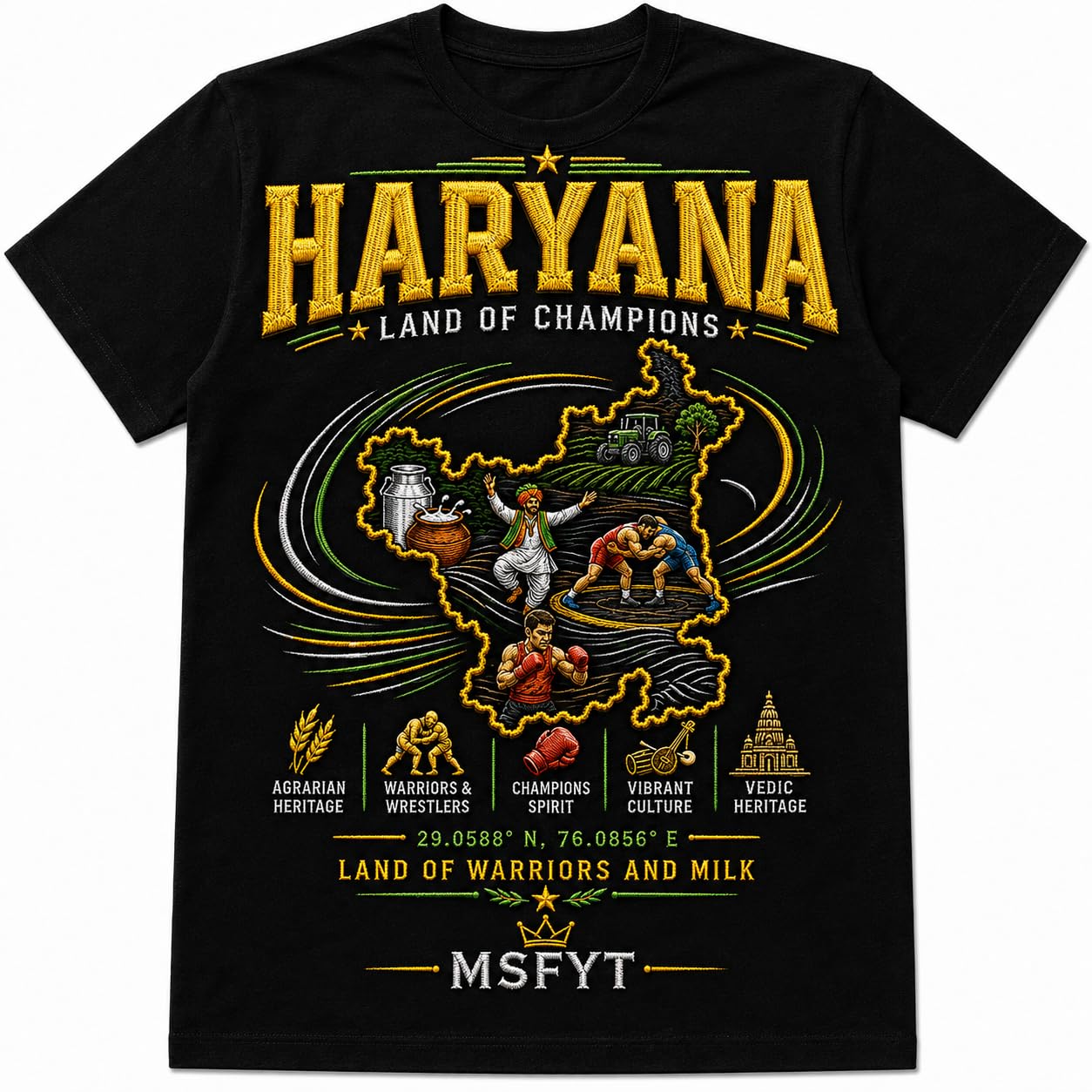 MSFYT Haryana State Pride Graphic T-Shirt | Land of Champions & Warriors 100% Pure Cotton 200 GSM Regular Fit Unisex Black Tee-picture-18
