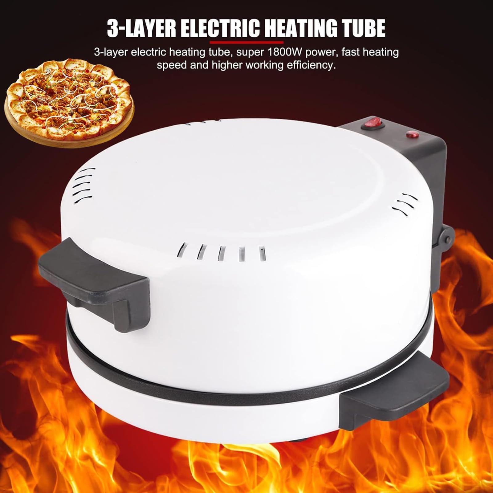 Pizzaiolo Elettrico da 12 Pollici con Finestra in Vetro, Forno per Pizza a Doppia Faccia da 2000 W, Base in Pietra Antiaderente, Riscaldamento Rapido a 220°C per Quesadillas da Pizzeria