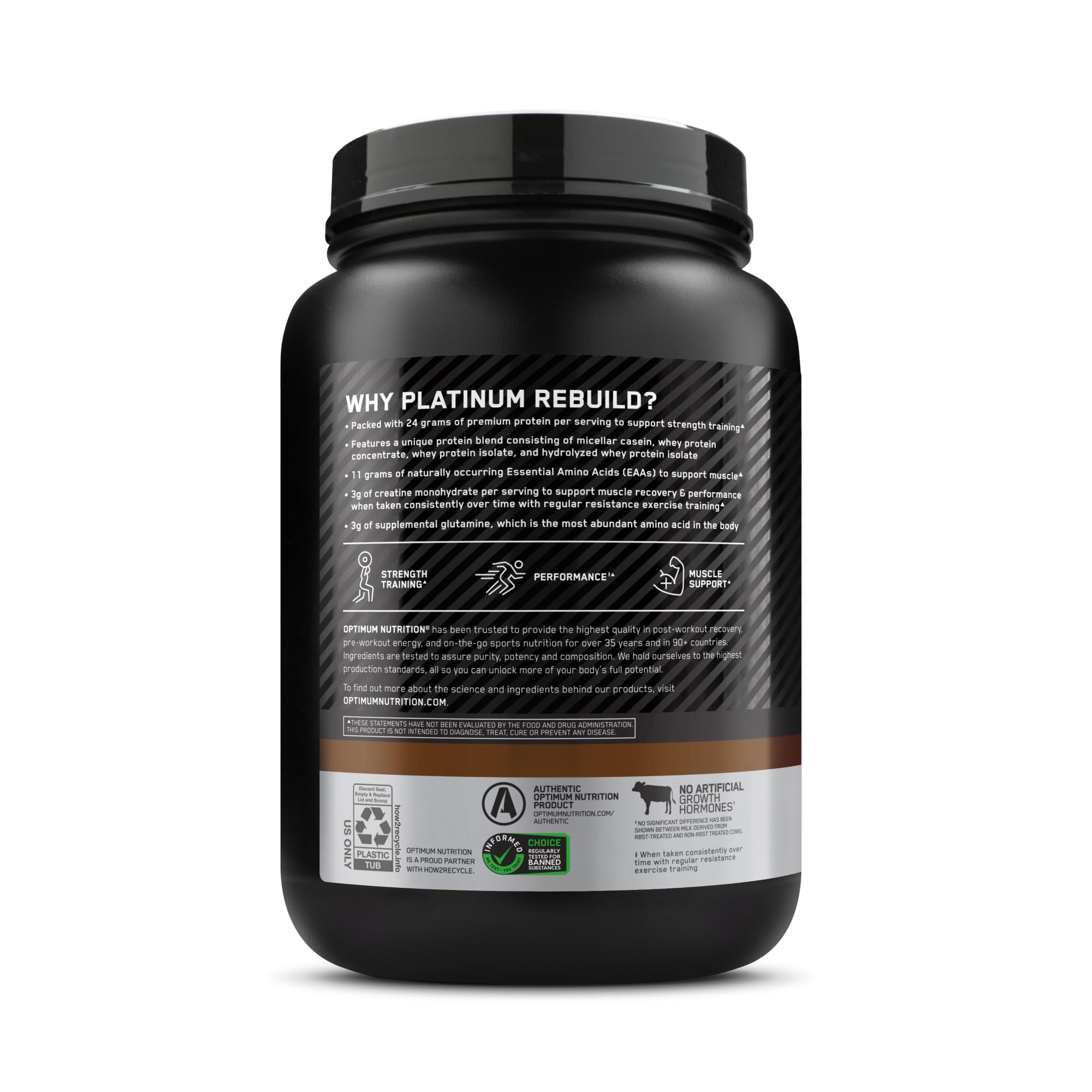 Optimum Nutrition Platinum Rebuild, Premium Platinum Blend Protein Powder with Creatine Monohydrate, Dark Chocolate, 20 Servings
