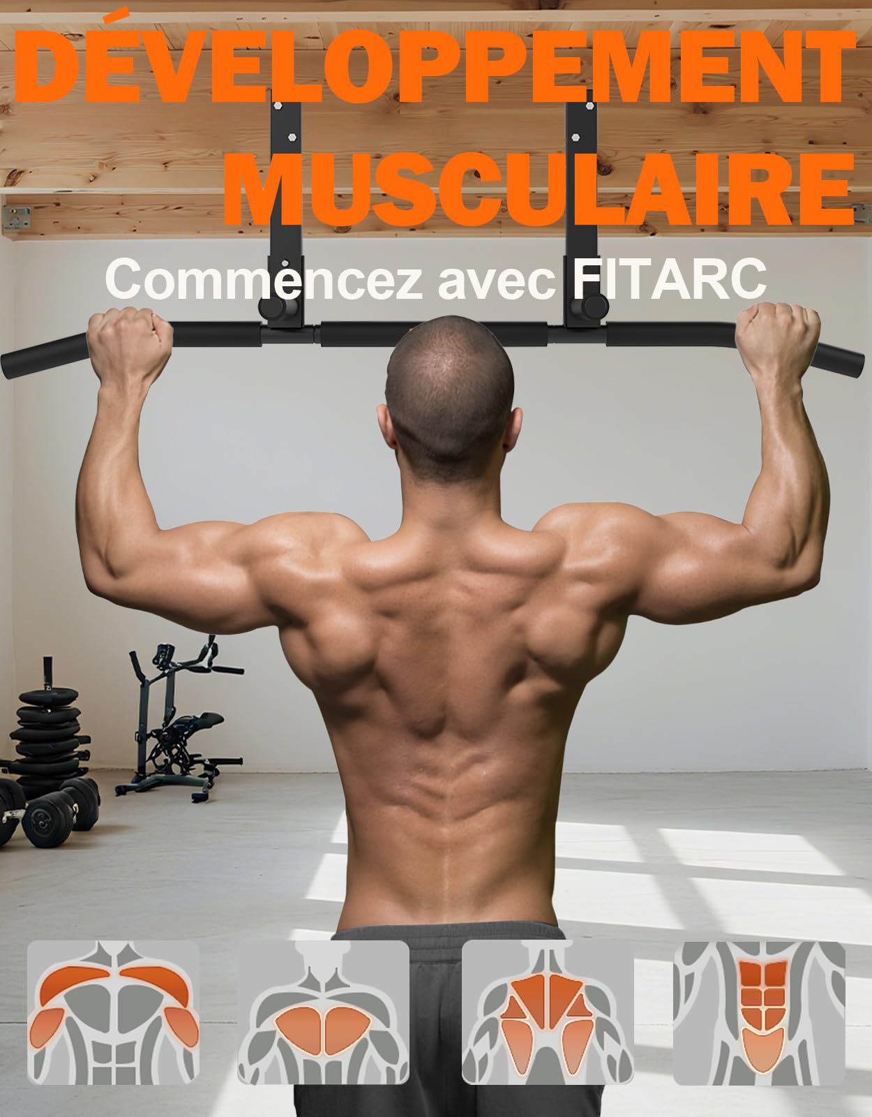 Fitarc Barre de traction pour solive - Barre de traction - Support plafond - Robuste - Pour entraînement à domicile - 106,7 cm de large - En attente de brevet