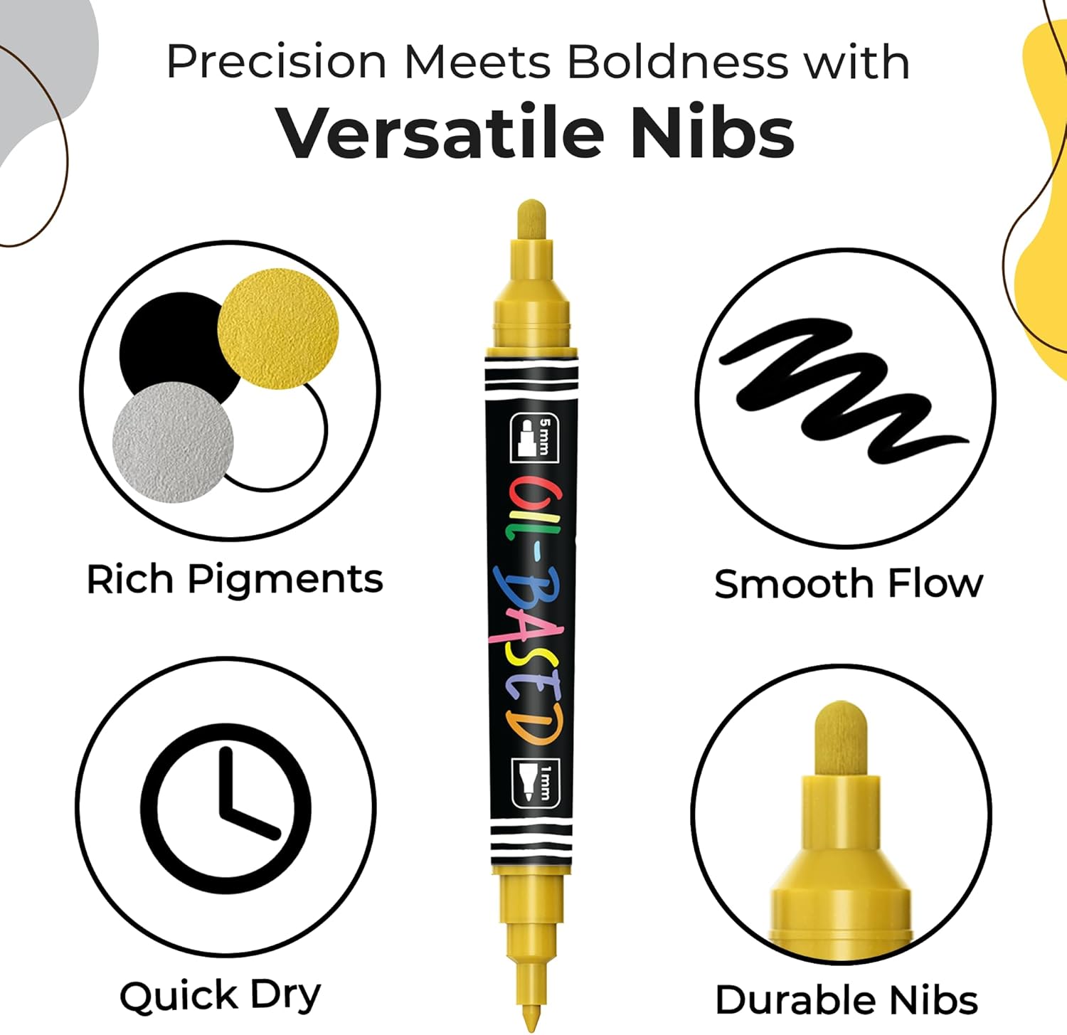 Chalkola 4 Oil-Based Paint Markers — Dual Tip (1mm Fine + 5mm) — White, Black, G