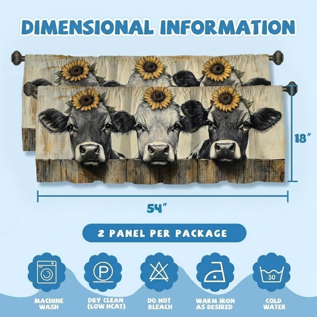 Beach Ocean Curtain for Windows 2 Pack,Tropical Palm Shell Sailboat Rod Pocket Window Treatments Short Curtains for Kitchen Windows Bathroom Bedroom 54x18 (Sunflower Cow)