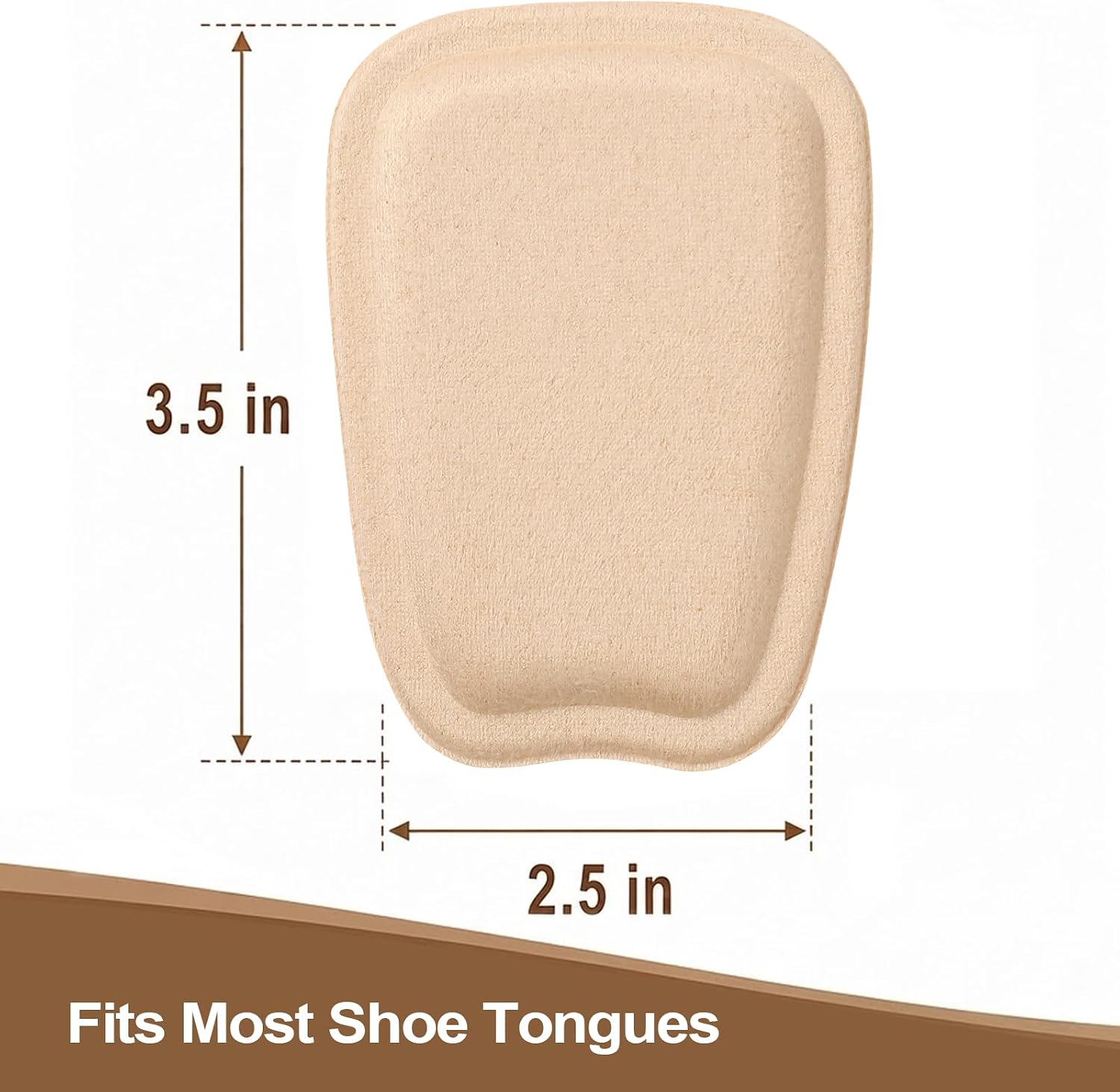 Felt Shoe Tongue Pads, Anti Rub Self-Adhesive Cushion, Beige, 3 Pairs image 2