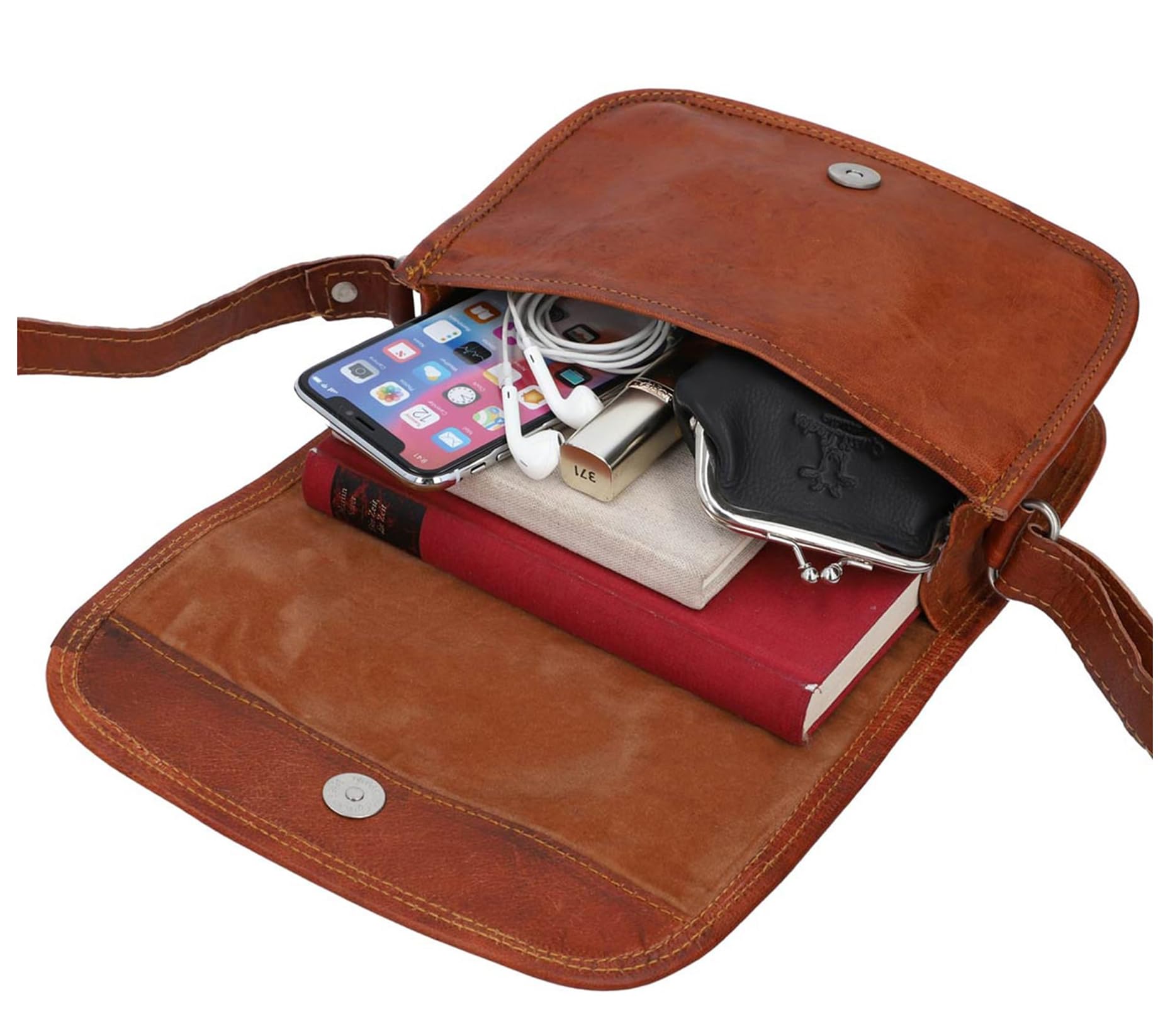 Gusti Bolso de cuero genuino pequeño zumbido bolso bandolera cuero genuino vintage