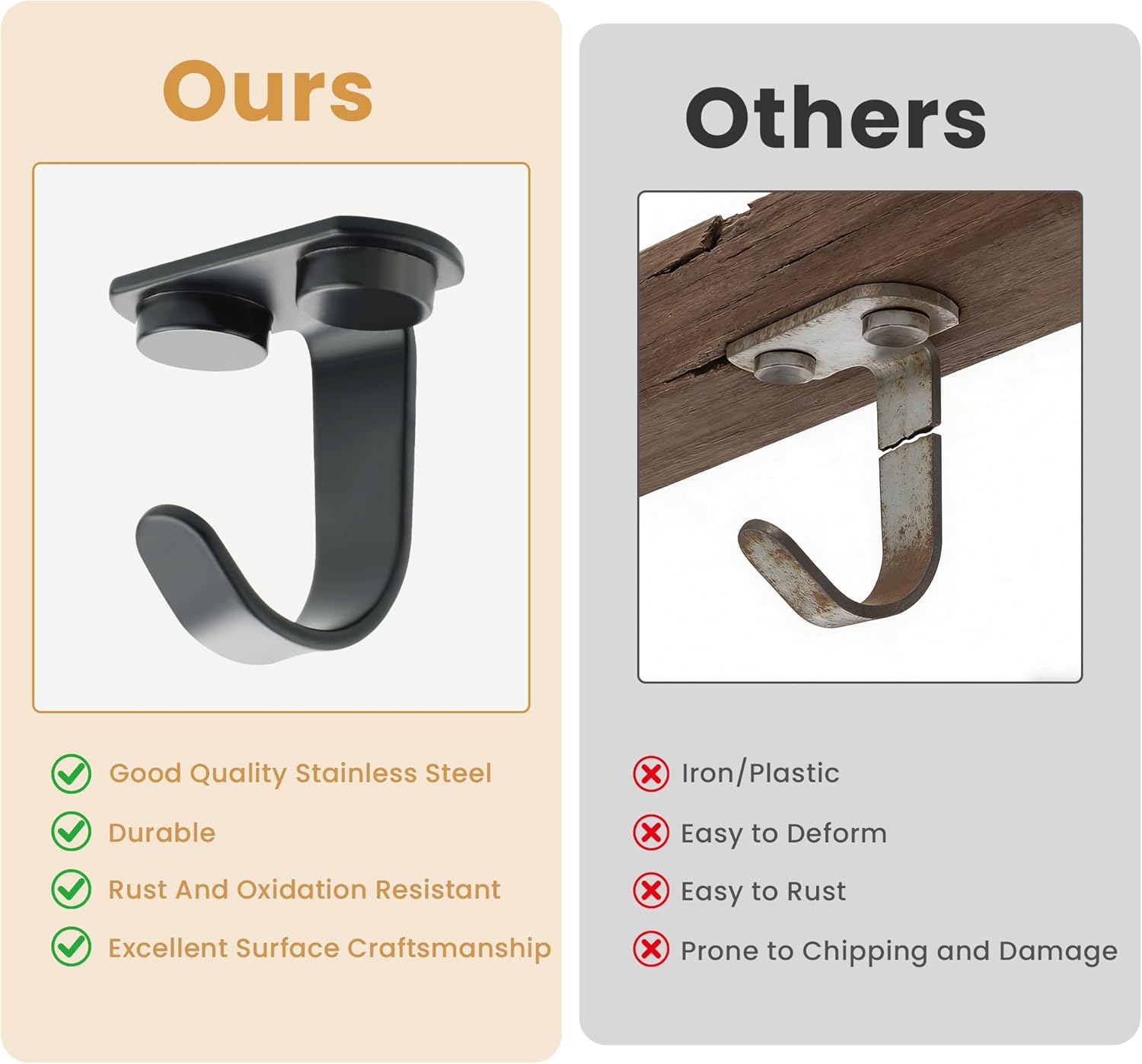 Alise Ceiling Hooks Black Under-Shelf Cup Hook,Heavy Duty Plant Hanger Shelf Hook Stainless Steel Coffee Mug Hooks for Under Cabinet,Table,Kitchen,Screw Mount Key Purse Cup Hanger,Pack of 10