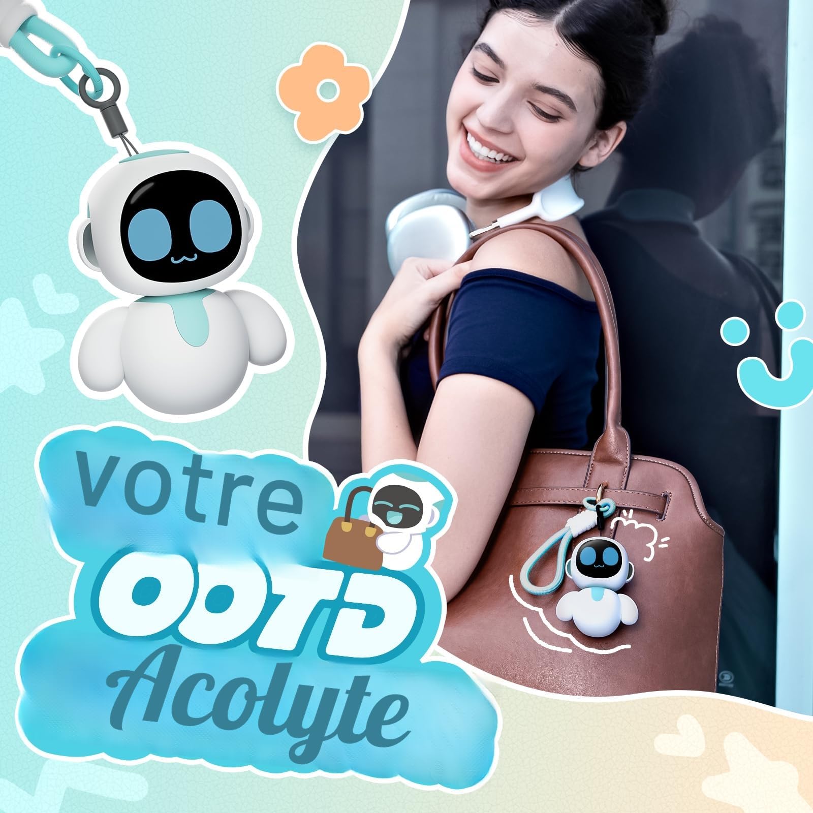ENERGIZE LAB Eiliko Aquamarine – Votre petit robot à breloques IA qui correspond à toutes les tenues quotidiennes, jouets à pendentifs électroniques amusants, pour les couples et les meilleurs amis.