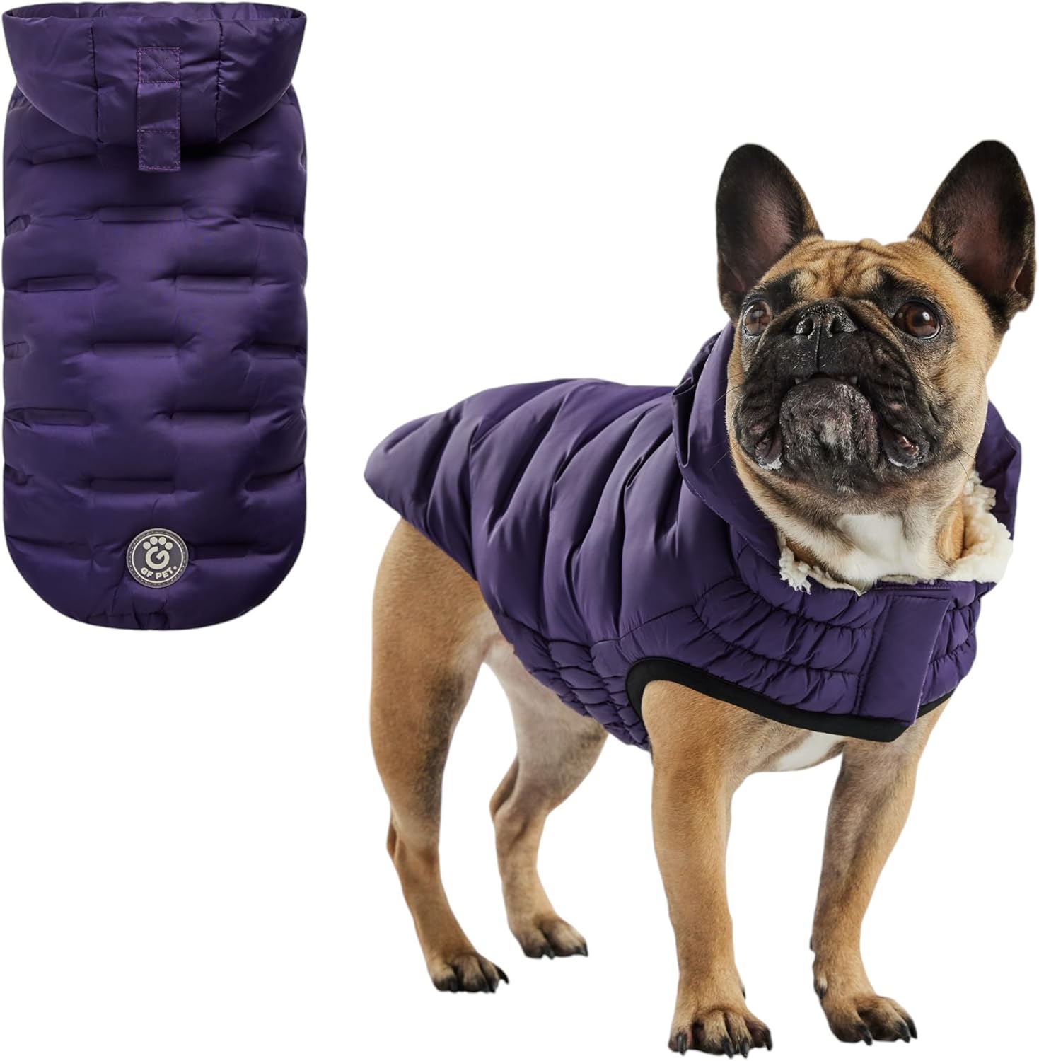 GF PET Cloud Dog Parka - Cozy Fleece Lining - Water-Resistant Pet Jacket for Cold Weather - Adjustable Fit for Dogs - M, Purple