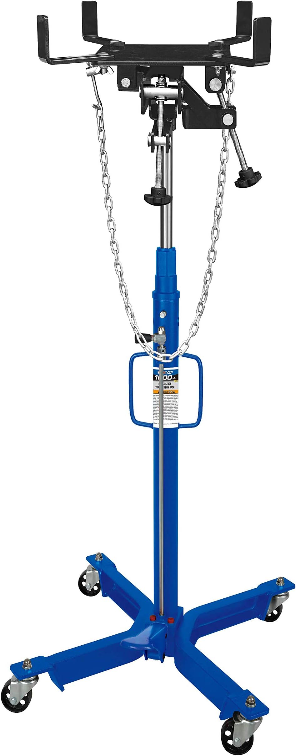 K Tool International 1000 lb. Single Stage Transmission Jack 71 Inch Range Double Speed Pump Foot Pedal Activation .5 ton Capacity