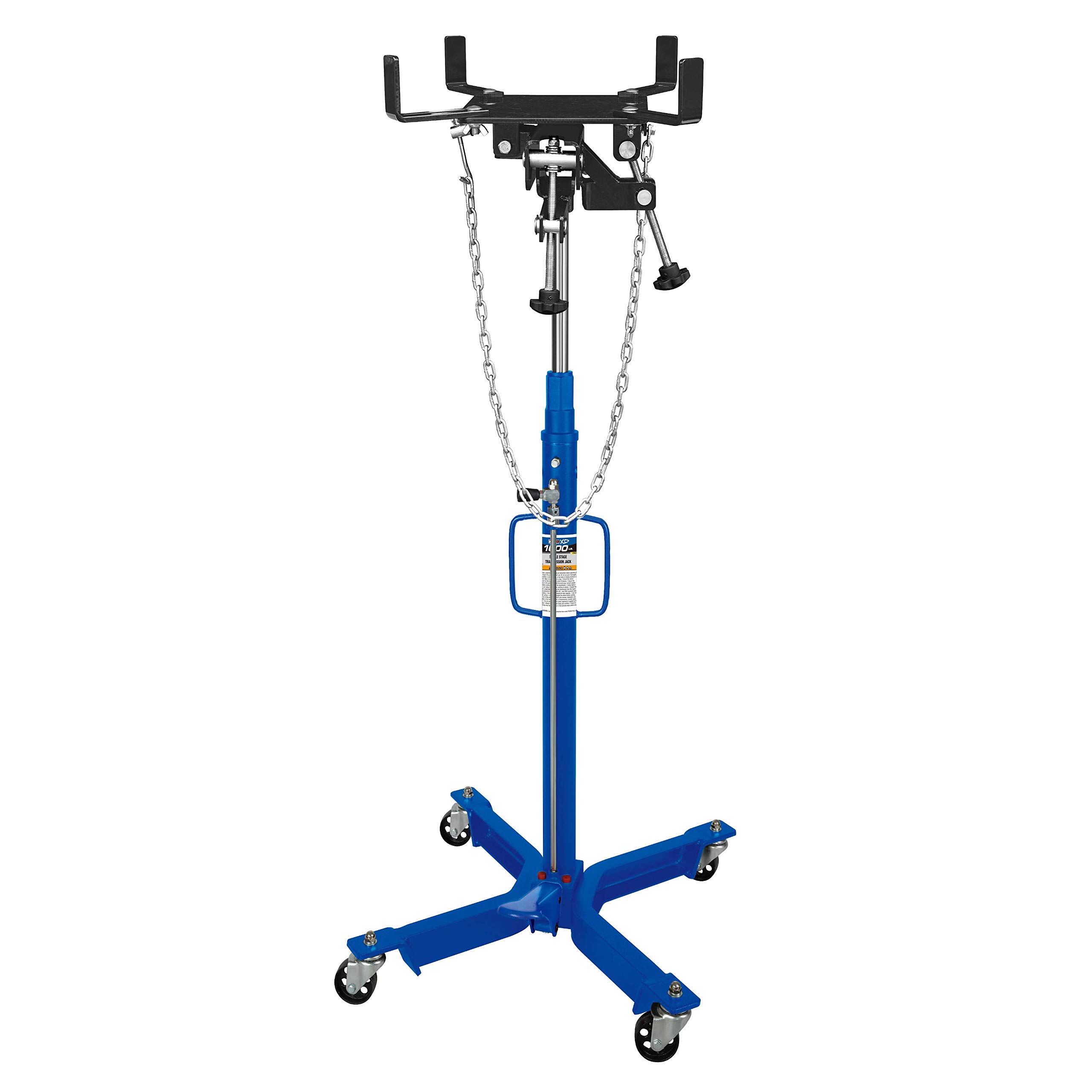K Tool International 1000 lb. Single Stage Transmission Jack 71 Inch Range Double Speed Pump Foot Pedal Activation .5 ton Capacity
