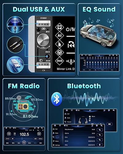 Miniatura 6 de Estéreo de coche de 5.1 pulgadas de un solo DIN Carplay Android Auto, Hikity 1 DIN Radio de coche IPS pantalla táctil AM Radio compatible con