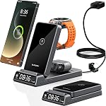 Wireless Charger for Samsung Charging Station with Clock for Samsung Galaxy S25 Ultra/S24/Z Flip 7/Fold 6/Bud, Watch Charger for Samsung Galaxy Watch 8/7/6/5Pro, 3 in 1 Foldable Charging Station Grey