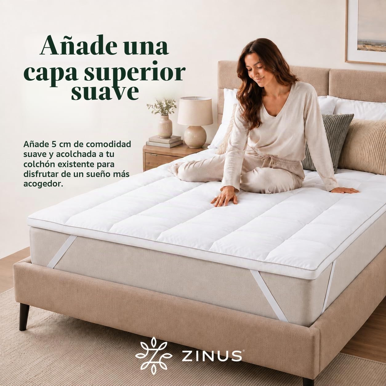Zinus Cubrecolchón, poliéster, 90 x 190 cm