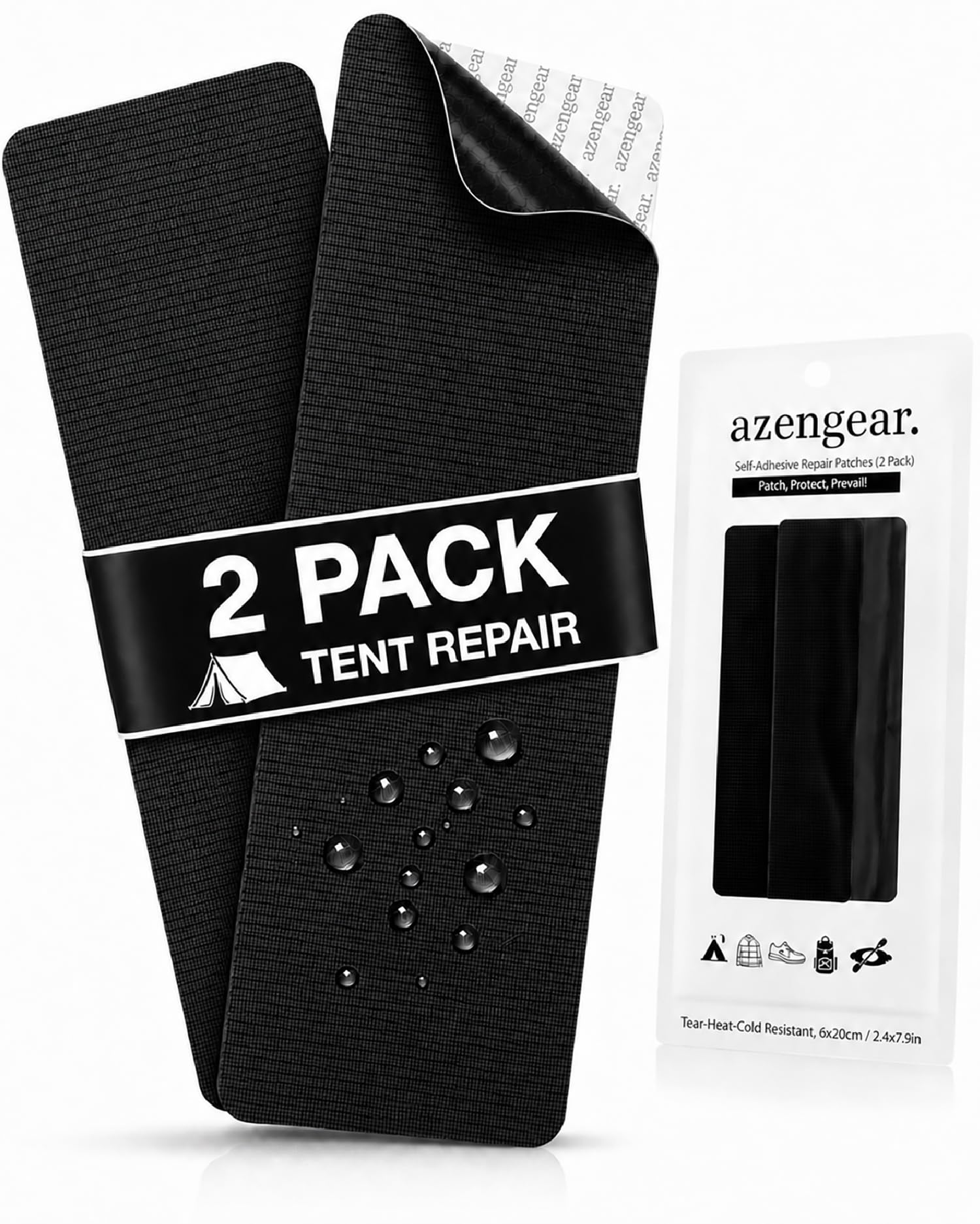 Self-Adhesive, Waterproof Repair Patches for Tents, Jackets, 2 Pack, Black