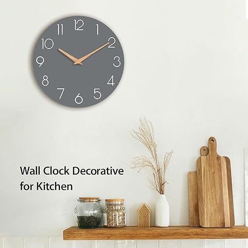 Miniatura 4 de Reloj de pared, 12 pulgadas, de madera, silencioso, sin tictac, decorativo, funciona con pilas, para dormitorio, cocina, hogar, sala de estar,