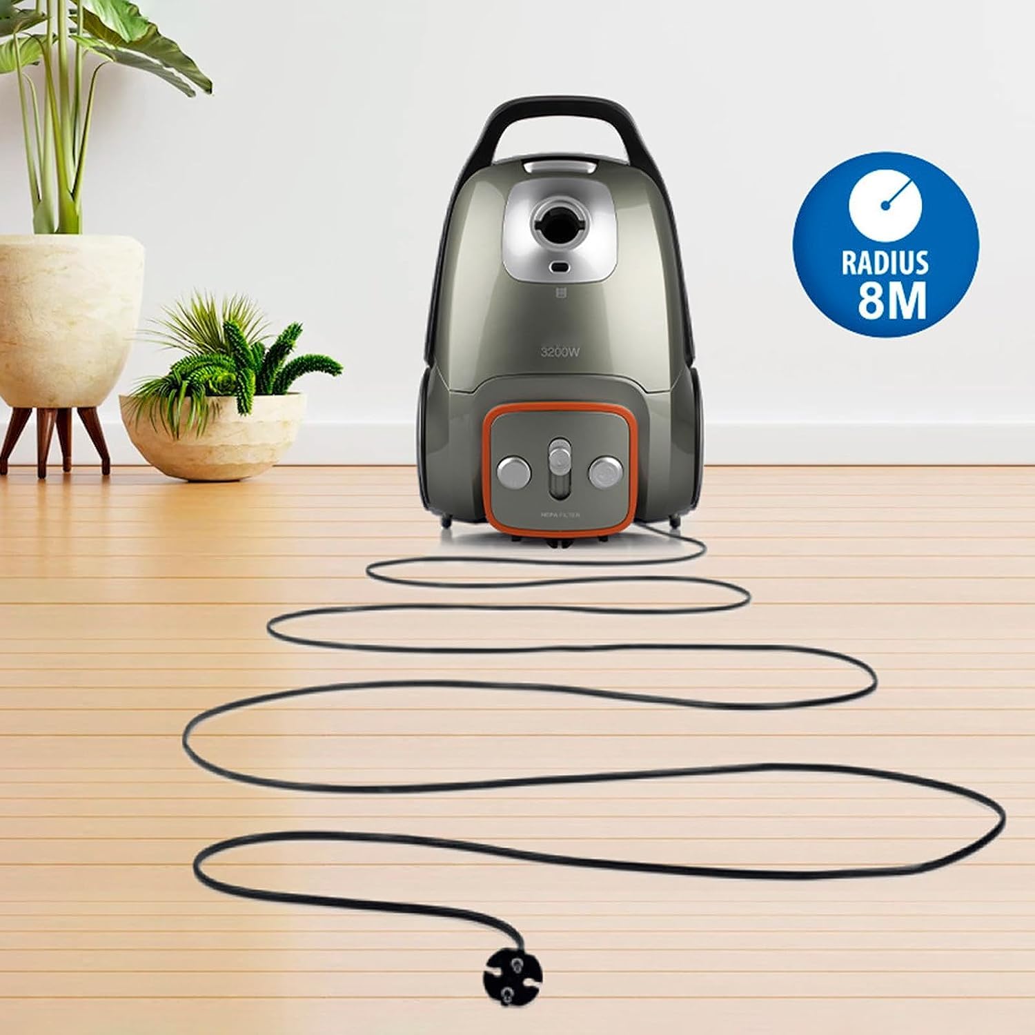 Generic Aspirateur vertical très efficace 3200 W avec cordon de 8 m – Aspiration puissante, faible bruit, capacité de 3 L – Idéal pour la maison, la chambre à coucher et le salon