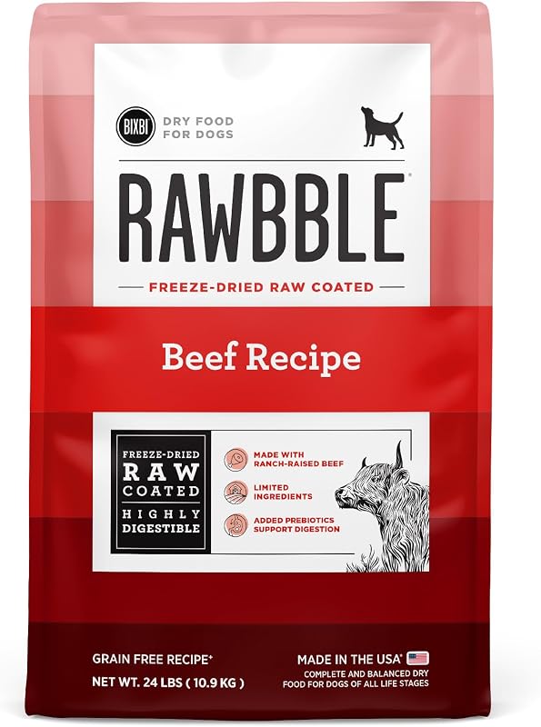 BIXBI Rawbble Freeze-Dried Raw Coated Dog Food, Beef – Fresh Meat, No Meat Meals, Grain-Free – USA Made, 24 lbs