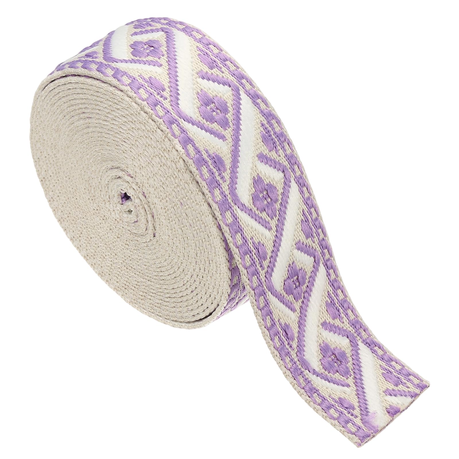 sourcing map 4.75 Yards Cotton Webbing Strap, 2-inch(50mm) Jacquard Webbing Ribbon Embroidery Polyester Webbing Straps Purse Strap Belt for Purse Bag Crafts Clothing, Khaki-Purple