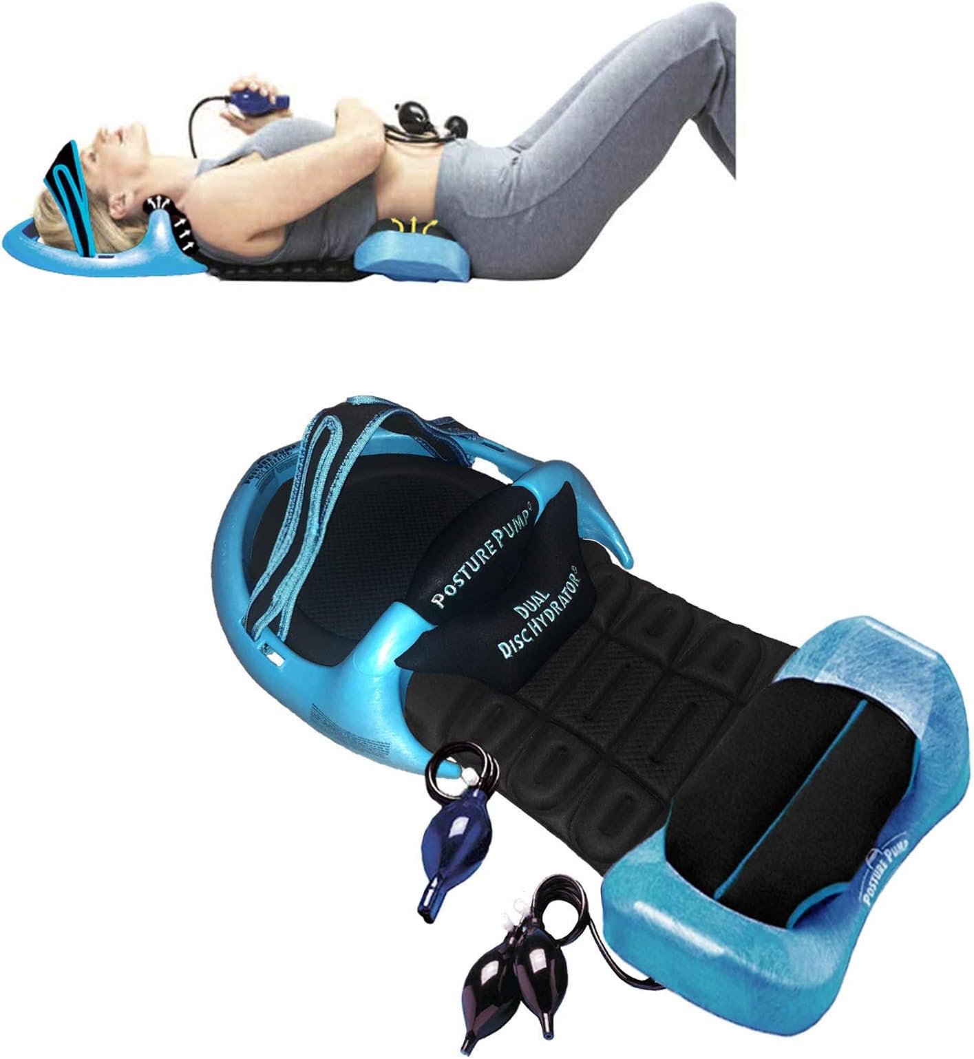 Posture Pump® Dual Deluxe Full Spine Traction Device Cervical and Lumbar Decompression System Spine Alignment Therapy Tool Posture Corrector for Neck & Lower Back Pain Model 4100-D