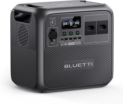 BLUETTI AC180 Gerador de Energia Solar, Bateria LiFePO4 de 1.152Wh, 0-80% em 45 Minutos, 2 Saídas CA 220V|1.800W (Pico de 2.700W), Estação de Energia Portátil para Camping, Falta de Energia
