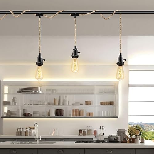 Miniatura 2 de LYOOWNG Cable de luz colgante de 3 luces, luces colgantes de 25 pies con cable de enchufe, kit de luces colgantes de cuerda de cáñamo con
