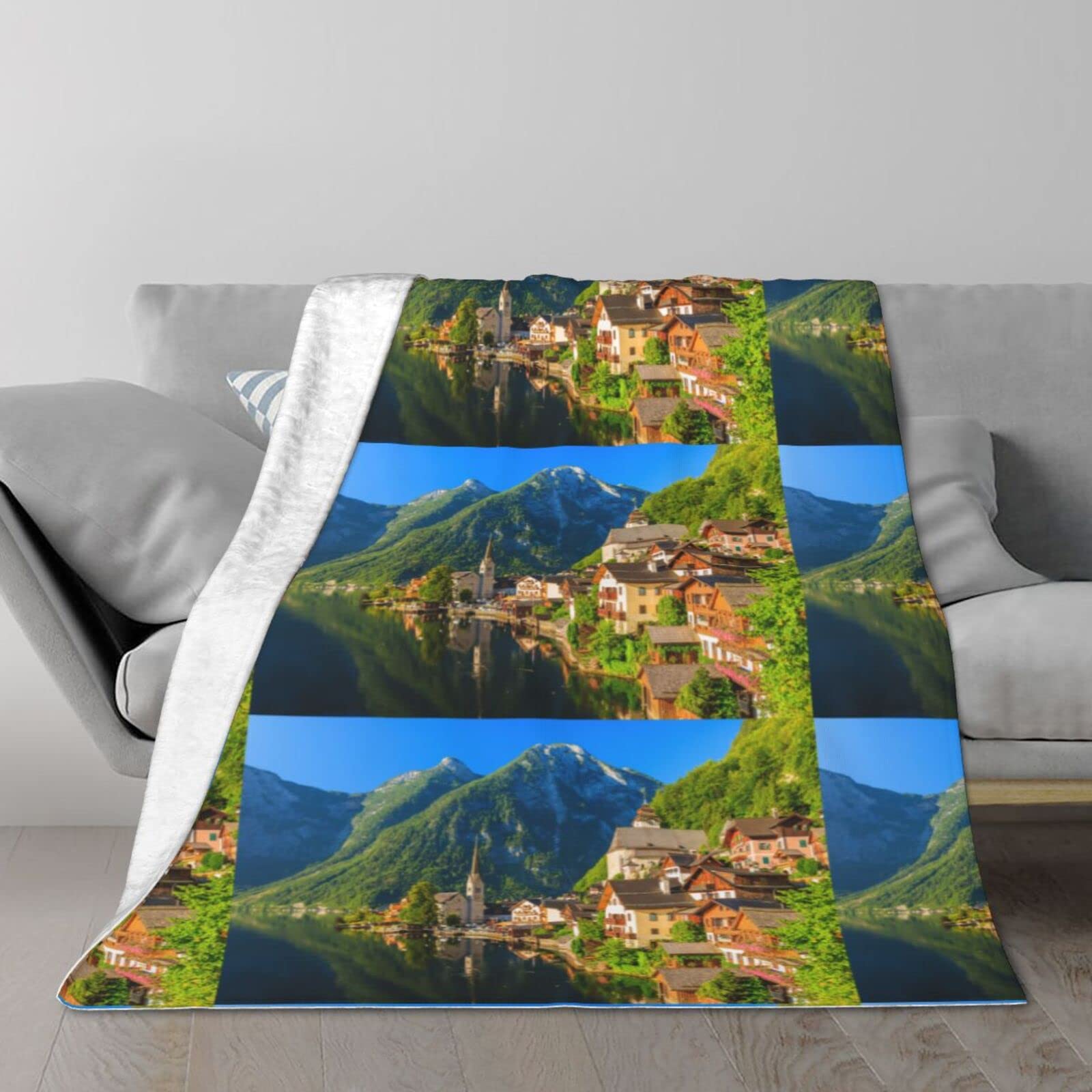 Couverture village scénique lit et canapé plaid réversible chaud