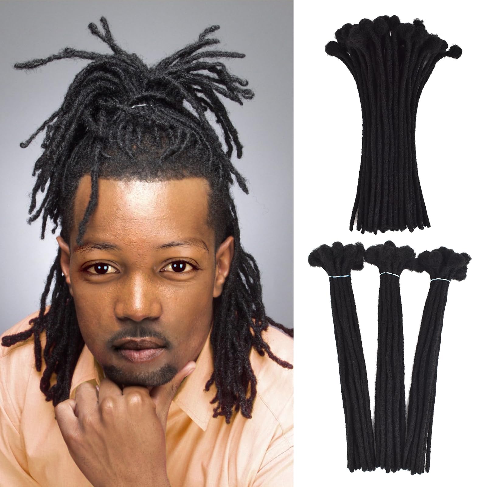 Photo 1 of Dreadlock Extensions 12 Inch 30 Strands Synthetic Fiber Hair Handmade Permanent Afro Kinky Loc Extensions For Women/Men Can Be Dyed,Curled And Bleached,(Width 0.6 cm,12",Color 1B#) Color 1B 0.6CM,12" 30pcs
